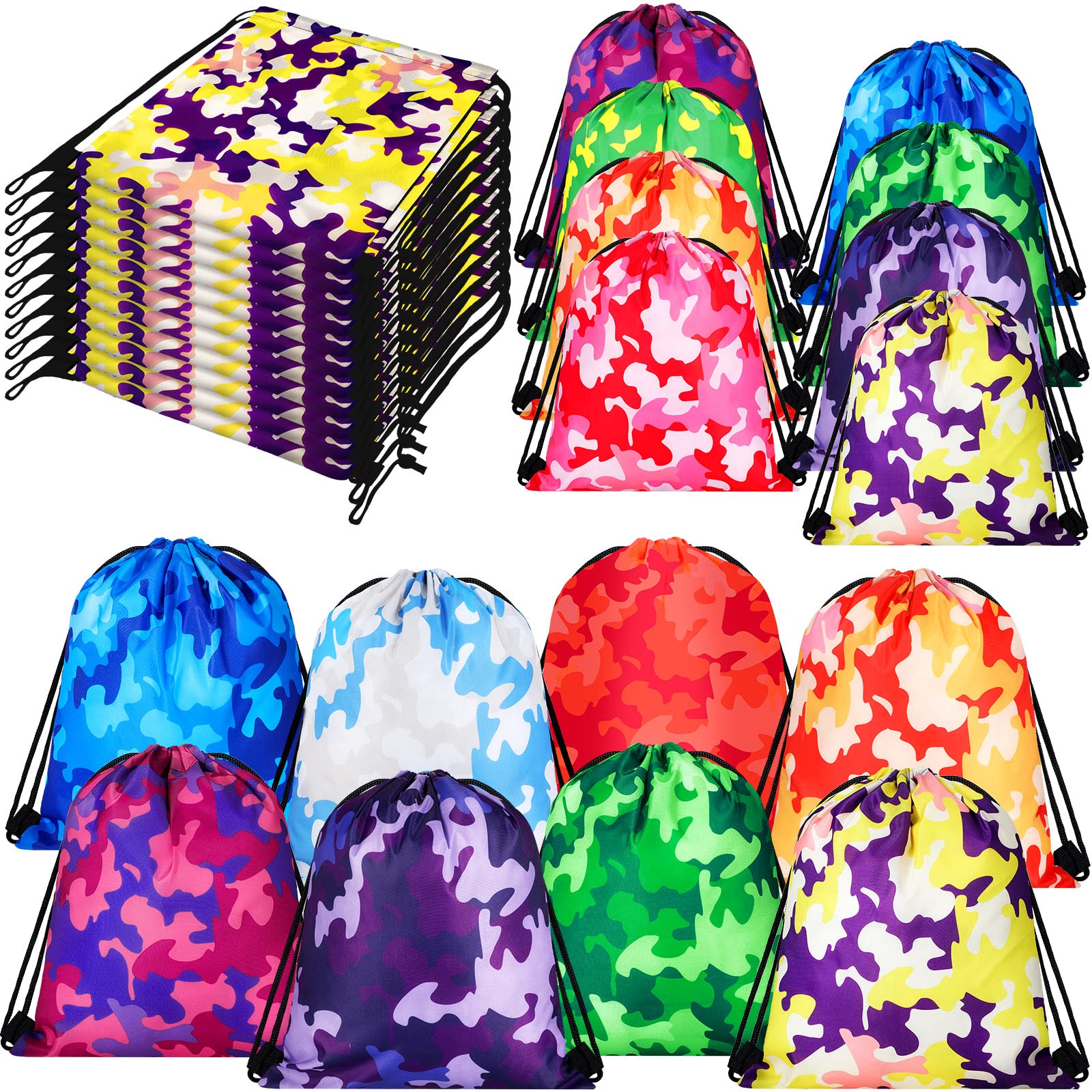 Lothee 30 Pack Drawstring Bags - Colorful Party Favors for Kids Birthday, Baby Shower & Wedding - Reusable Polyester Gift Bags for Girls & Boys - Perfect for Goodie Bags, Party Supplies & Travel Storage (Assorted Styles)