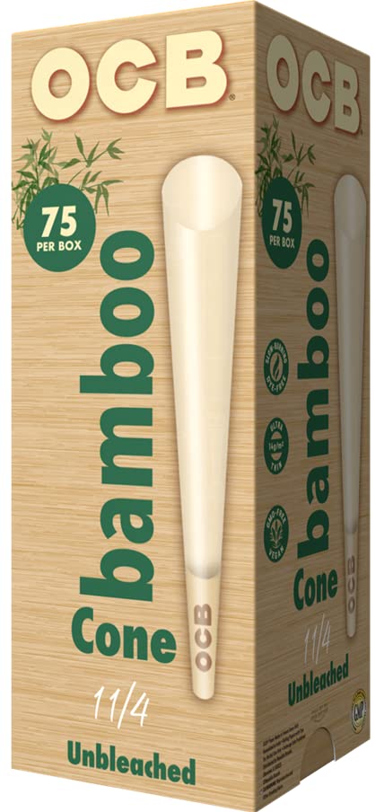OCB Bamboo Unbleached Rolling Papers Cones - 75 Pre-Rolled Cones per Box | Natural Eco-Friendly Smoking Accessories for Herbal Blends & Tobacco Use at Home or Outdoor Activities