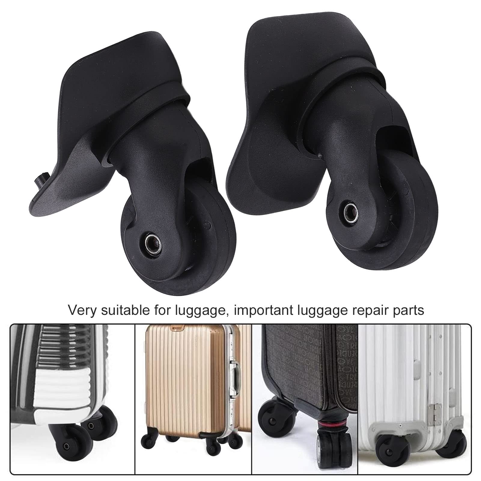 A23 Small Black Luggage Wheels - Silent & Smooth Swivel Casters - PP + PET Material - Easy Installation with Complete Screws Set (2-Pack) - Perfect for Suitcases, Travel Bags & Carry-Ons