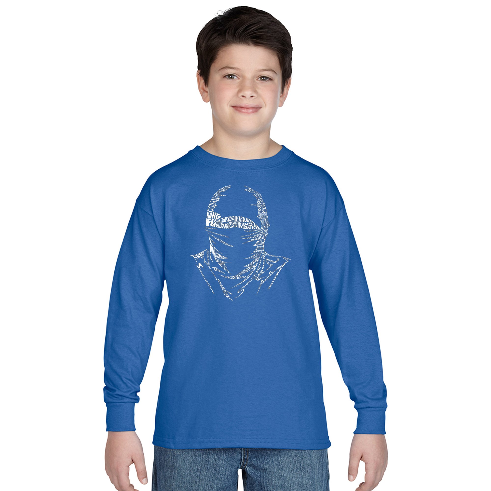 LA POP ART Boys Long Sleeve Graphic T-Shirt with Ninja Word Art Design - Cool Casual Wear for School, Playdates & Everyday Adventures