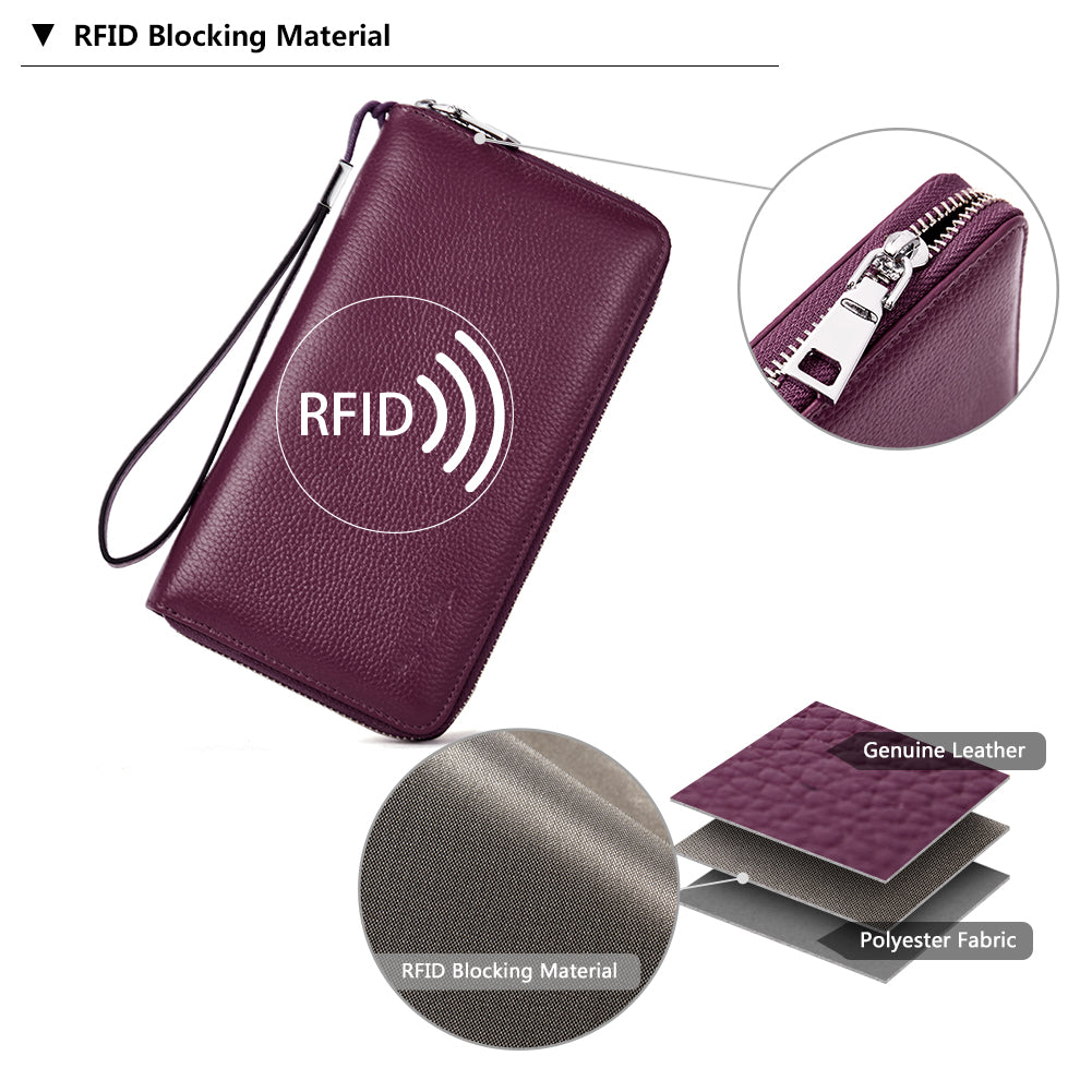 Rozenn RFID Blocking Wallets with Checkbook Holder & Zipper – Slim Leather Wallet for Women – Perfect for Travel, Business & Everyday Use