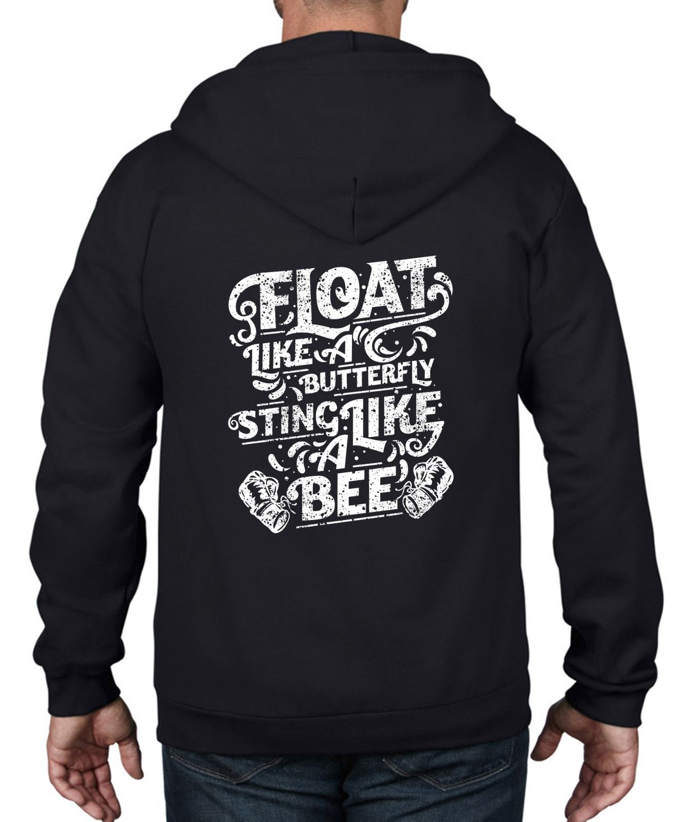 Float Like A Butterfly Sting Like A Bee Boxing Full Zip Hoodie - Tribal Print T-Shirt (Large, Black) | Perfect for Boxing Fans, Streetwear & Casual Outfits