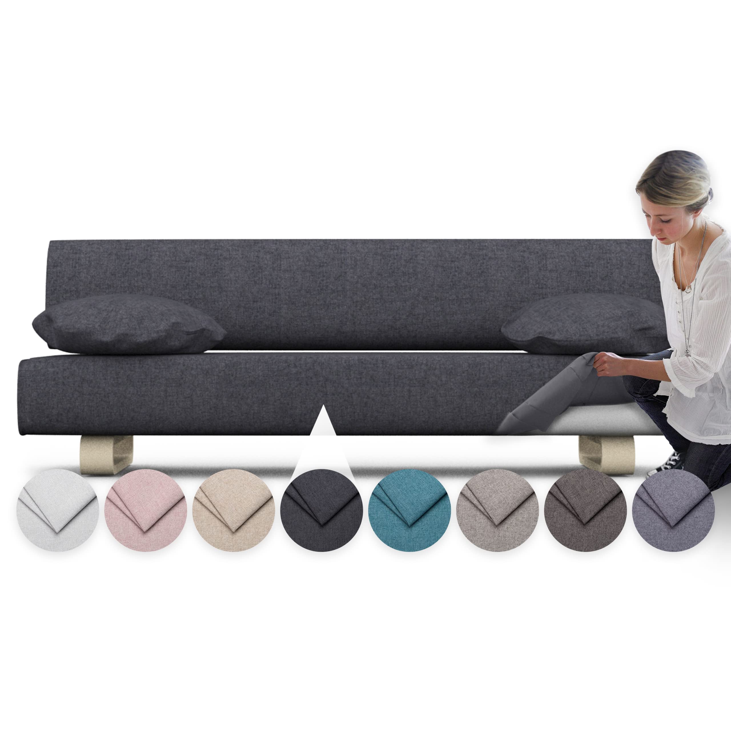 Allerum Sofa Bed Cover - Heavy Duty 4-Piece Replacement Slipcover with Stain & Pet Resistant Nano-Tech Fabric - Easy to Clean & Install - Cashmere Blend Anthracite - Perfect for Living Room, Guest Room & Pet-Friendly Homes