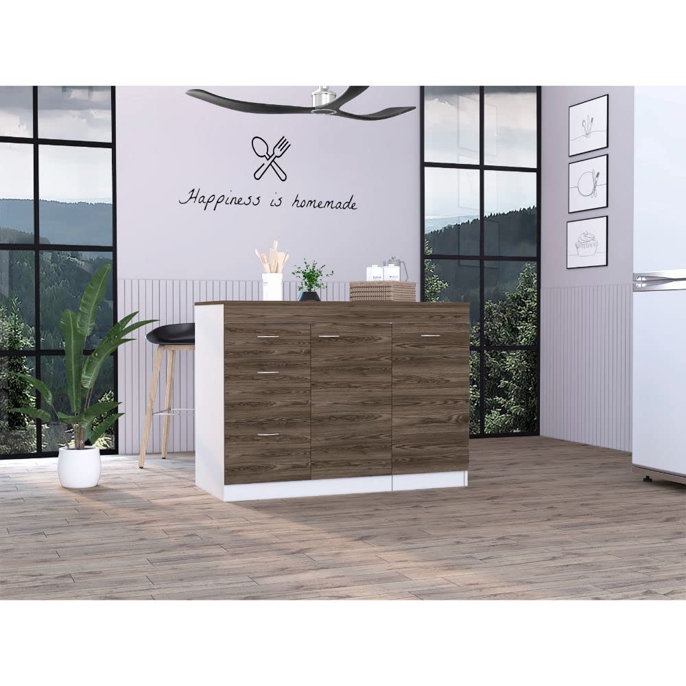 Joliet 36-Inch White & Dark Walnut Kitchen Base Cabinet with 3 Drawers & 4 Adjustable Shelves - Sturdy Storage Cabinet for Pantry, Laundry Room or Bathroom Organization