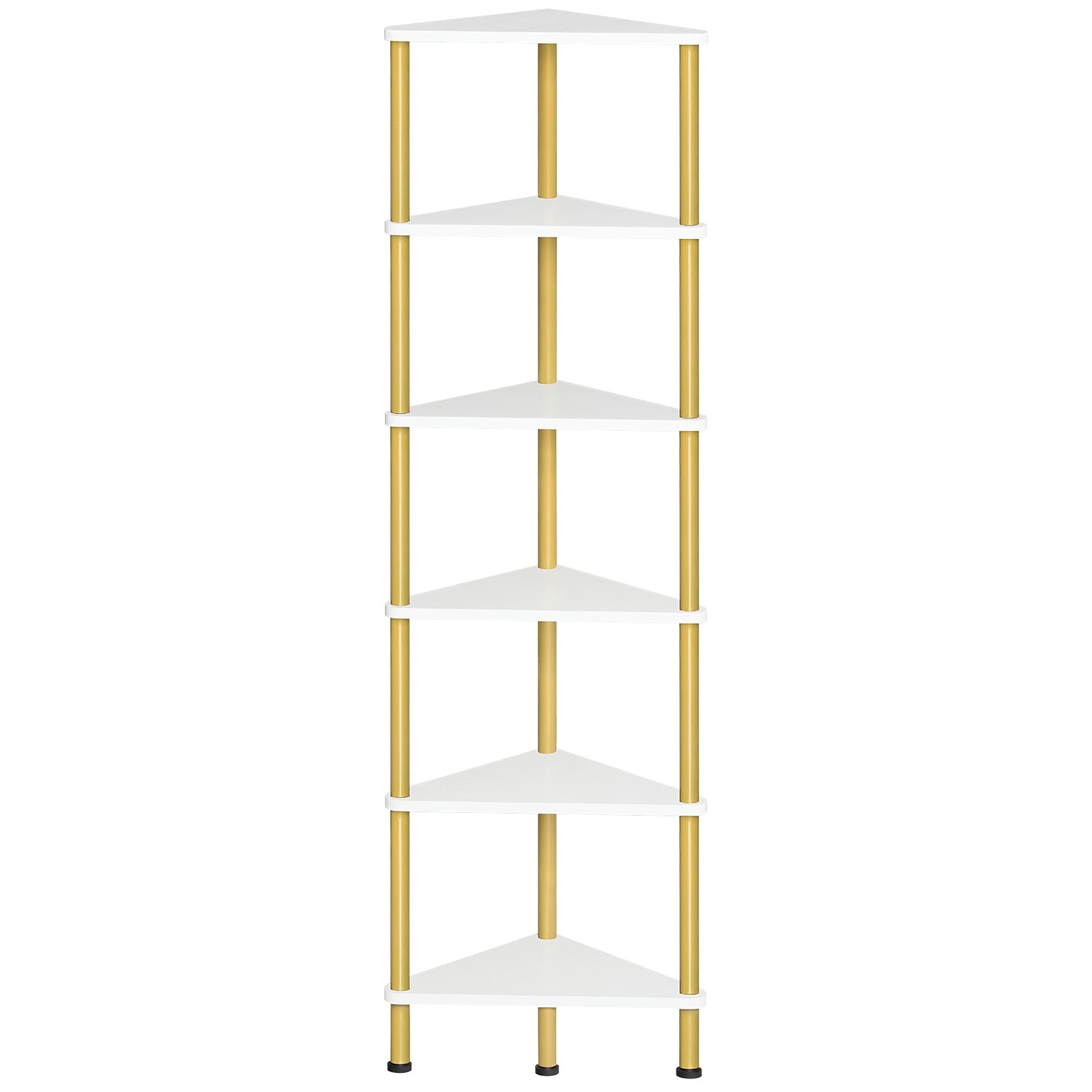 HOOBRO 6-Tier Industrial Corner Bookshelf - White & Gold Metal Wall Shelf for Small Spaces, Living Room, Bedroom | Book Storage, Plant Display, Home Decor Organizer (Model DW36CJ01)