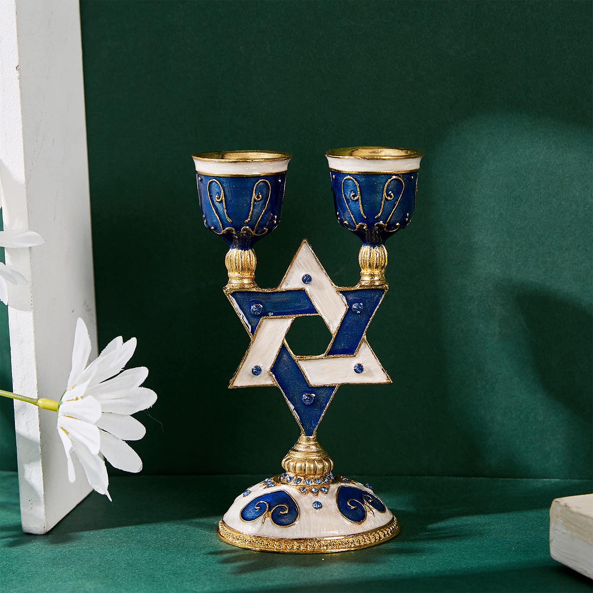 Matashi Oil Candle Holders Set of 2 - Elegant Crystal Star of David Design for Modern Home & Jewish Holiday Decor (Blue) | Perfect for Hanukkah Celebrations, Table Centerpieces, and Spiritual Home Accents