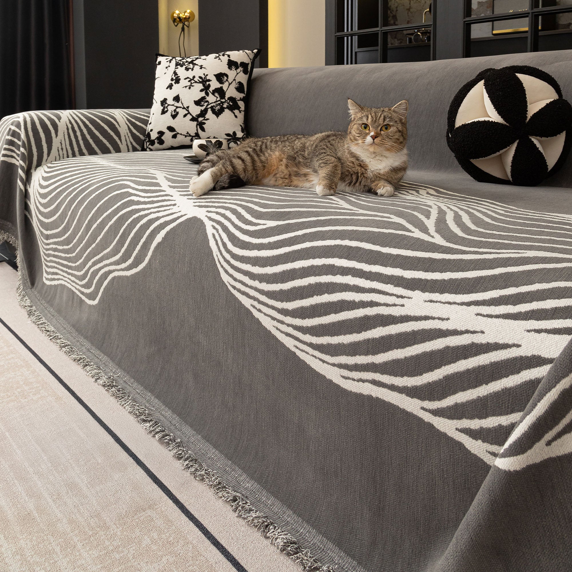 Soft Plush Waveline Harmony Pet-Friendly Durable Sofa Cover - Machine Washable Woven Couch Protector for Dogs & Cats | Perfect for Living Room Furniture Protection