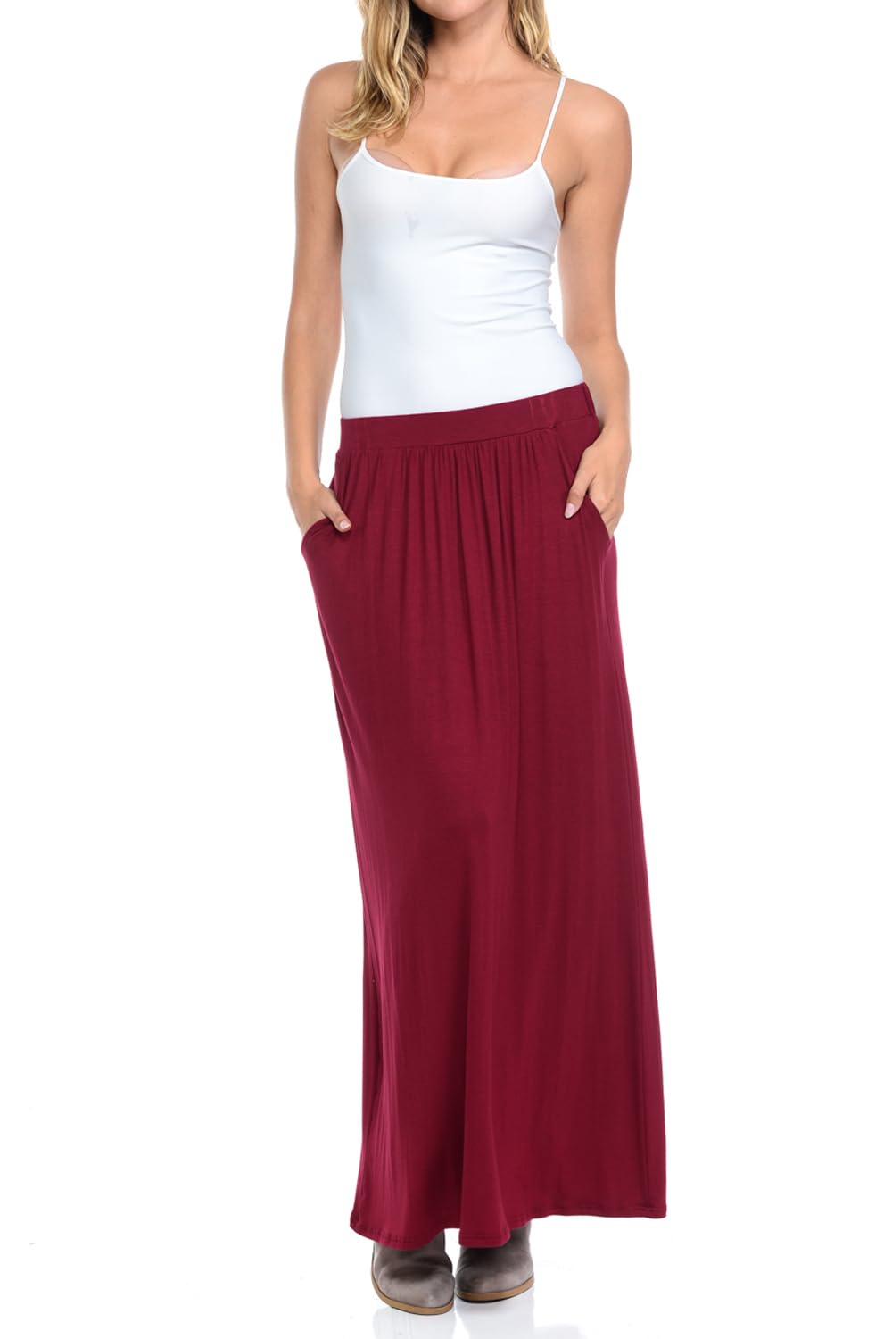 Vivienne Women's Pastel Maxi Skirt with Elastic Waistband & Pockets - Flowy Summer Skirt for Beach, Vacation & Casual Wear