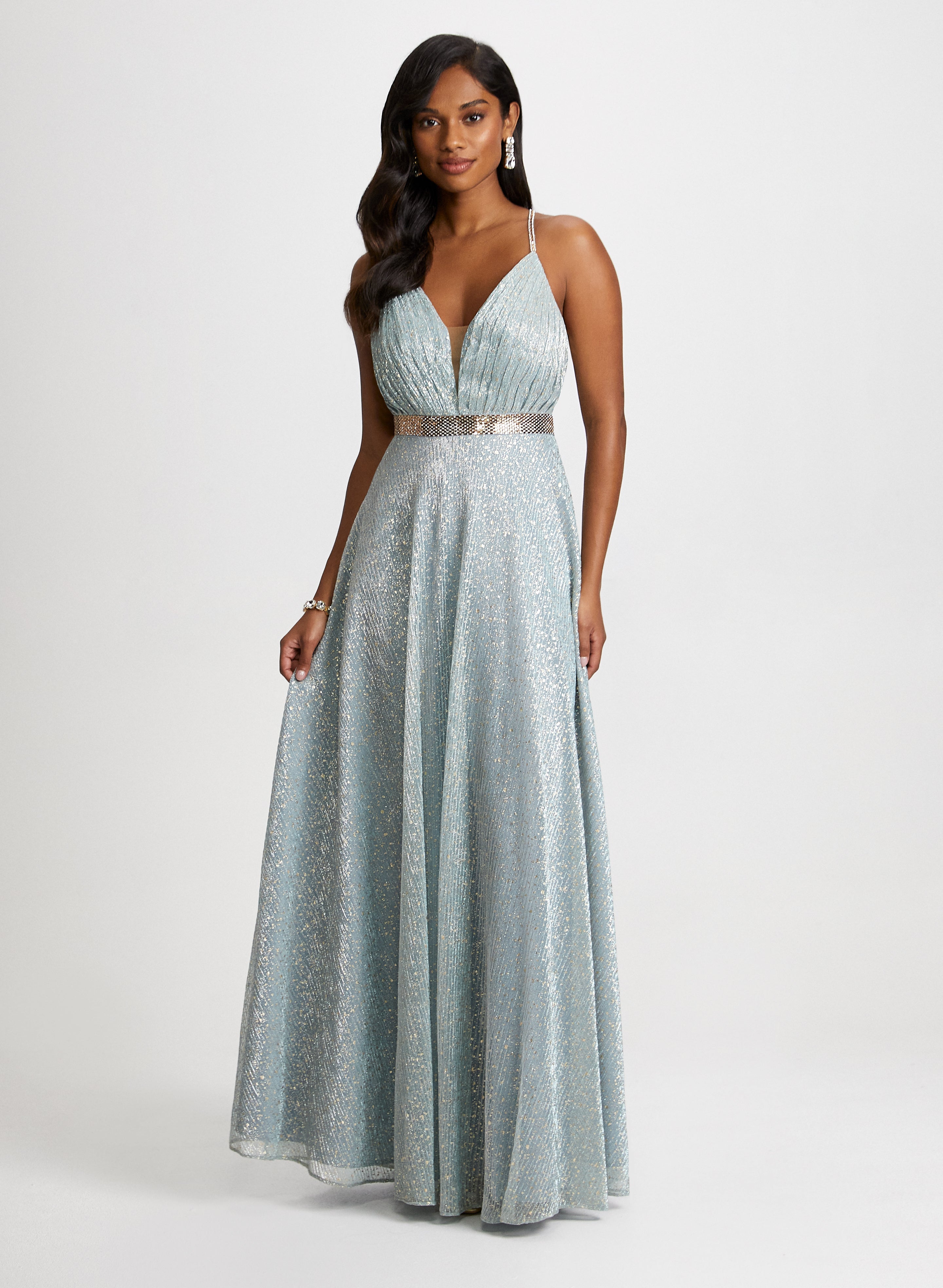 Elegant Embellished Metallic Gown for Women - Sparkling Evening Dress for Prom, Party & Special Occasions