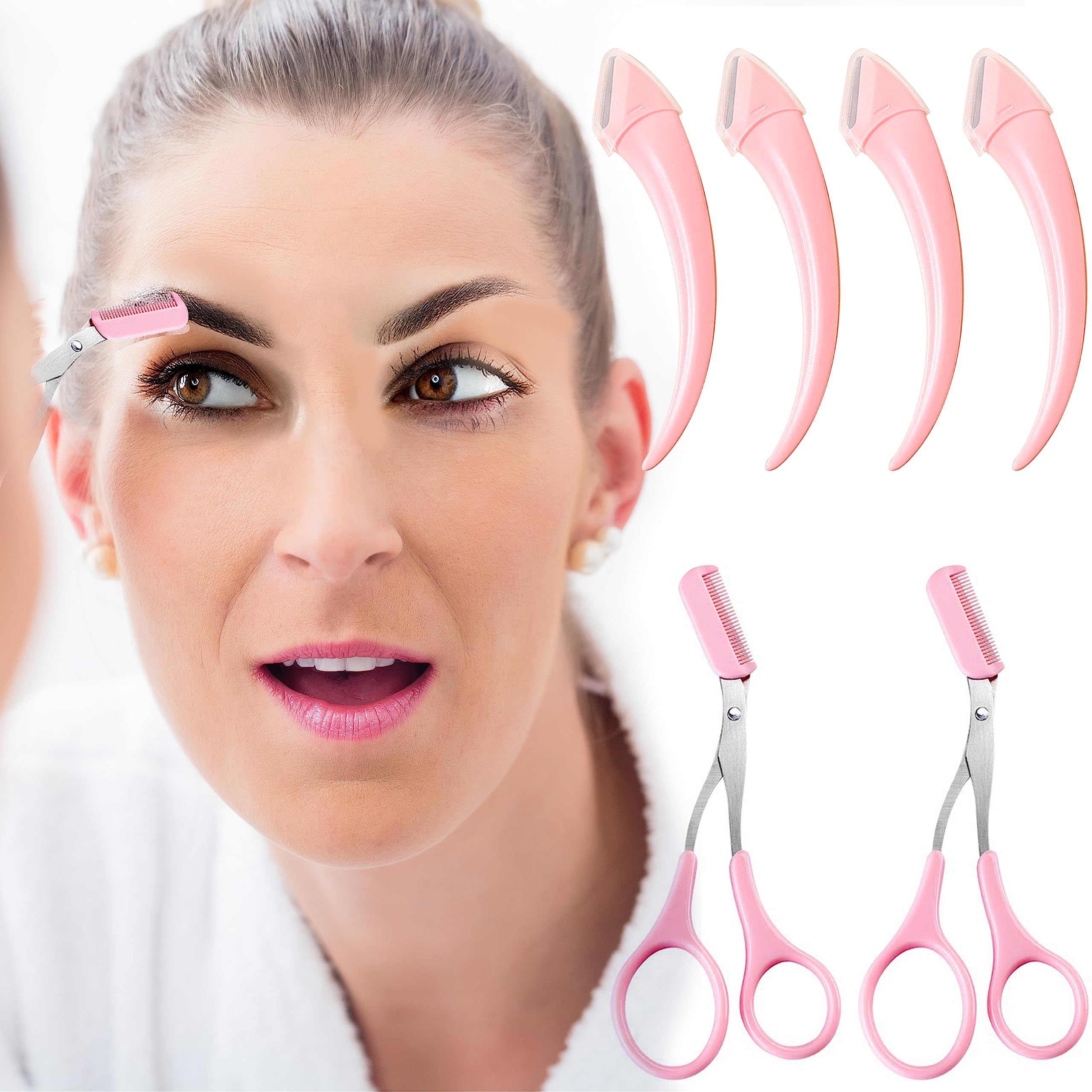 6PCS Stainless Steel Eyebrow Trimmer Set for Women & Men - Professional Eyebrow Scissors with Comb, Facial Hair Razor & Brow Shaping Tools | Perfect for Eyebrow Grooming, Facial Hair Removal & Makeup Routine