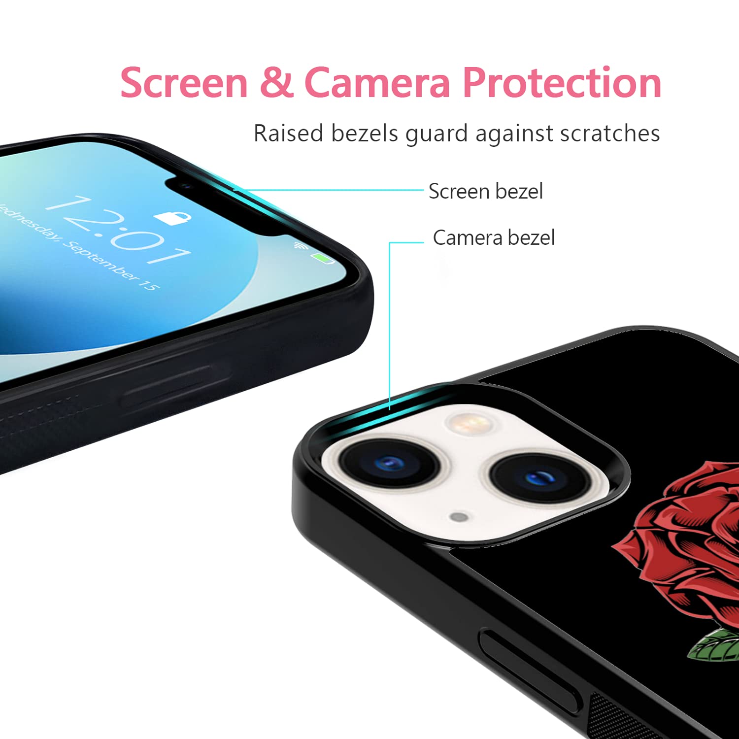 FANXI Rose Skeleton Shockproof Phone Case for iPhone 13/14 (6.1 Inch) - Cute Floral Design Protective Cover for Women & Girls | Perfect Gift for Valentine's Day, Birthday & Everyday Use