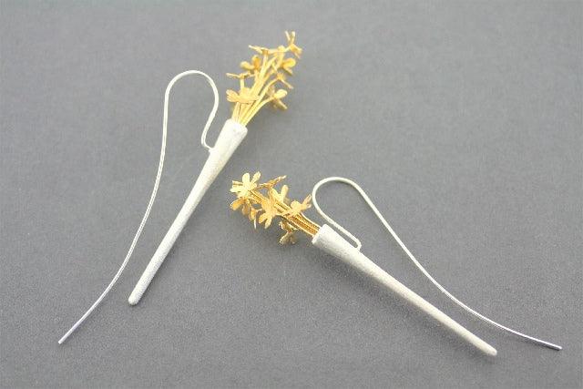 22K Gold Plated Silver Ikebana Flower Earrings - Elegant Japanese Floral Jewelry for Women, Perfect for Weddings, Parties & Special Occasions