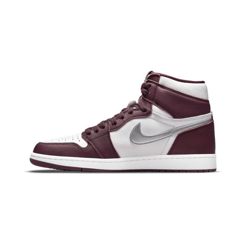 Air Jordan 1 High GS Sneakers - Bordeaux, Metallic Silver & White Colorway | Basketball Shoes for Women & Girls | Perfect for Court Performance & Streetwear Fashion