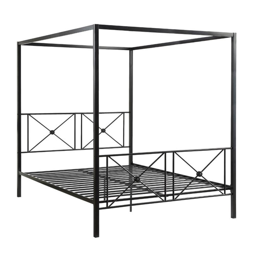 Pemberly Row Transitional Metal Queen-Size Canopy Platform Bed Frame in Black - Modern Bedroom Furniture for Master Suite & Guest Room