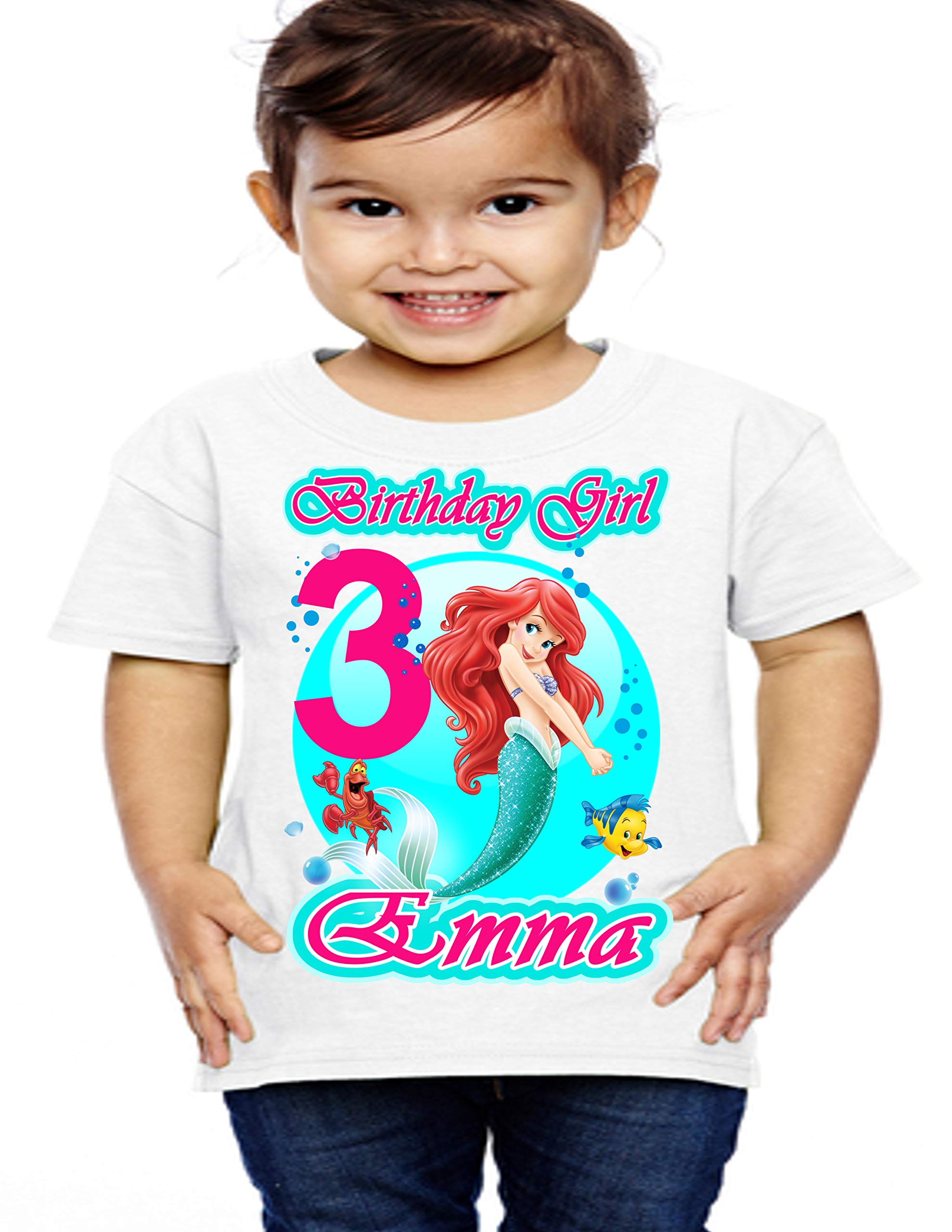 Custom Mermaid Birthday Shirt for Girls - Personalized Princess Tee with Name & Age - Matching Family Birthday Outfits | Perfect for Princess Parties, Themed Celebrations & Photo Shoots