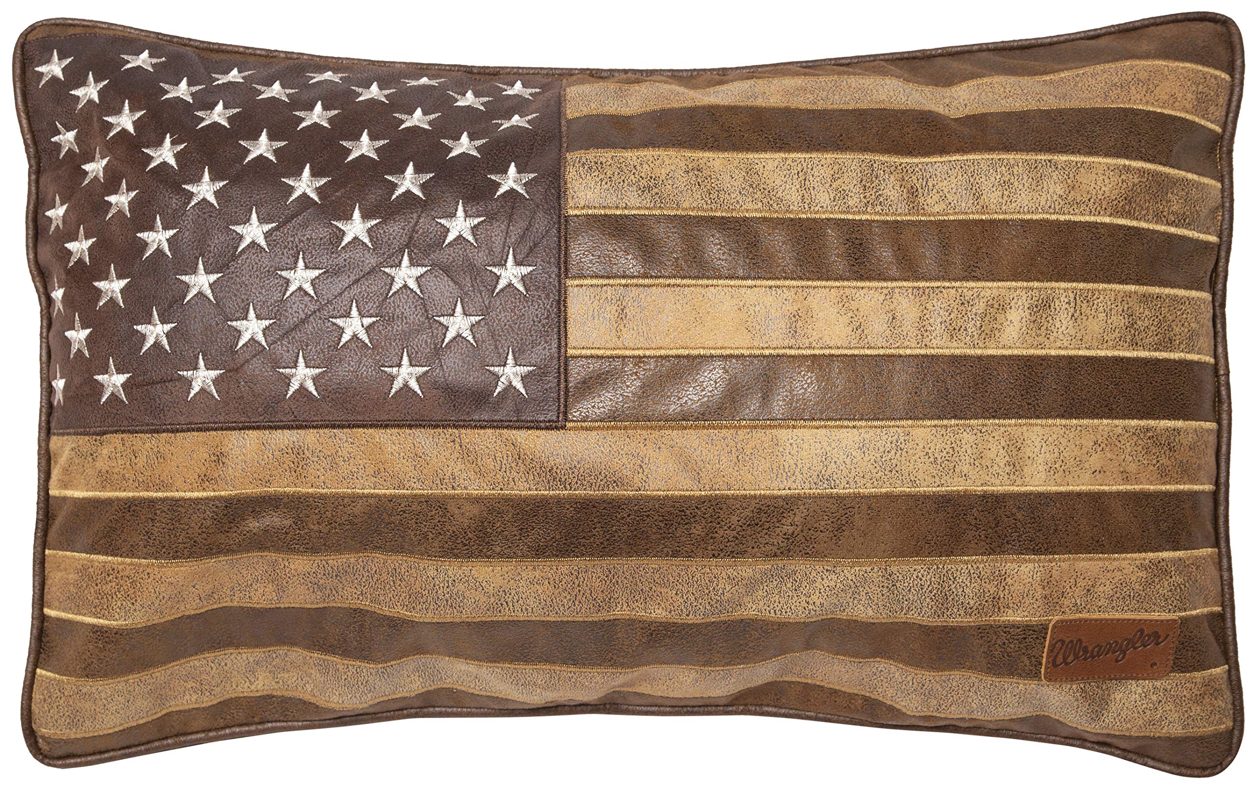 American Flag Faux Leather Throw Pillow 16x24 - Brown Decorative Pillow for Couch, Sofa & Bedroom - Patriotic Home Decor for Living Room, Porch & Outdoor Spaces