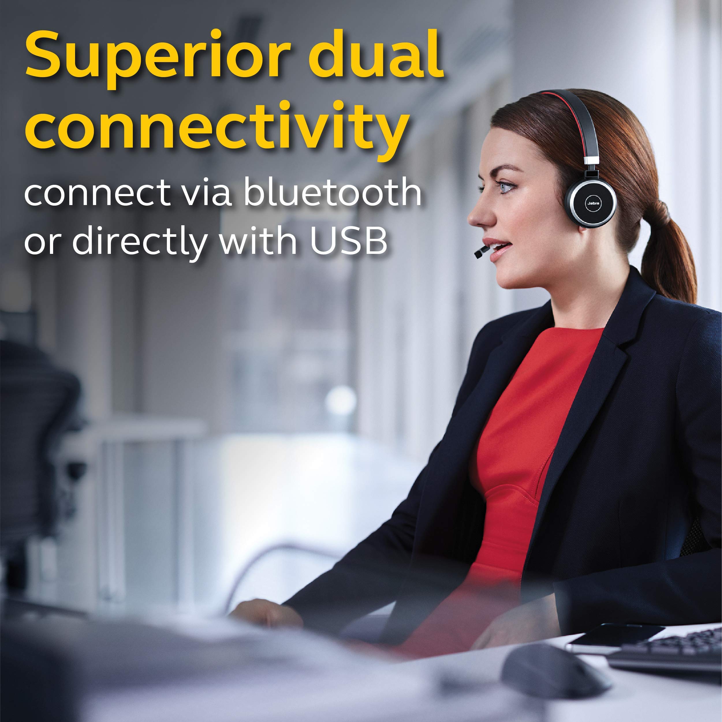 Jabra Evolve 65 UC Wireless Stereo Headset with Link 370 USB Adapter - Bluetooth Headphones with Noise Cancelling Mic for Office, Call Center & Remote Work (Renewed) - Perfect for Video Conferencing & Business Calls