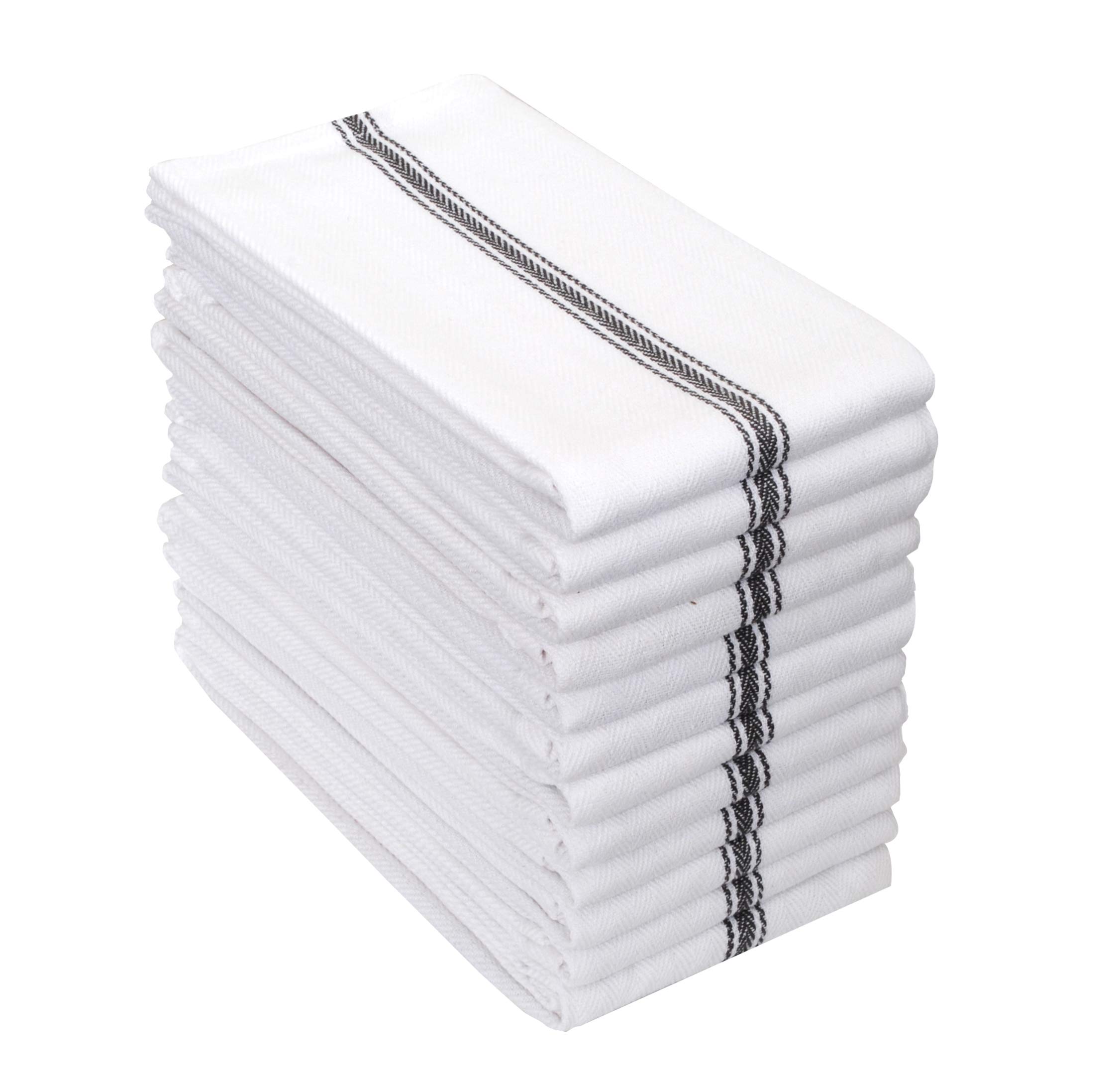 AMOUR INFINI 12-Pack Cotton Herringbone Dish Towels - Ultra Absorbent & Quick Dry Tea Towels (16x28 Inch) - Soft White Kitchen Towels with Hanging Loops for Dish Drying, Bar Cleaning & Counter Wiping