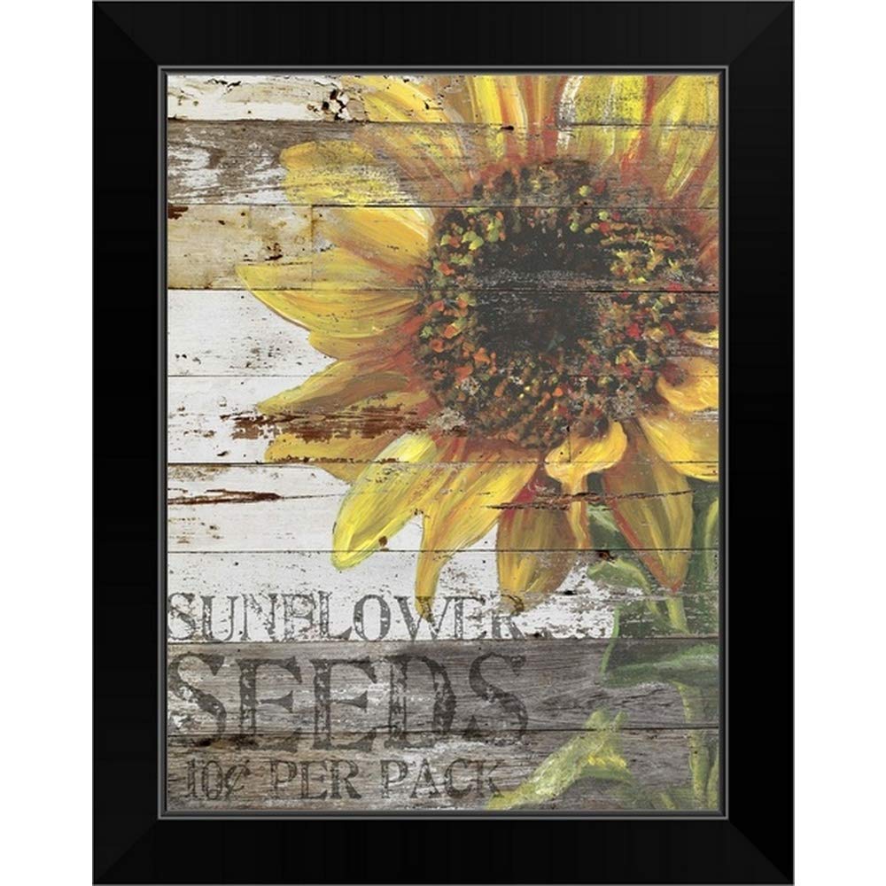 Sunflower Seeds Sign Black Framed Wall Art Print - Vintage Sunflower Painting Decor for Living Room, Bedroom, Kitchen & Office - Perfect Home & Gift Idea for Nature Lovers