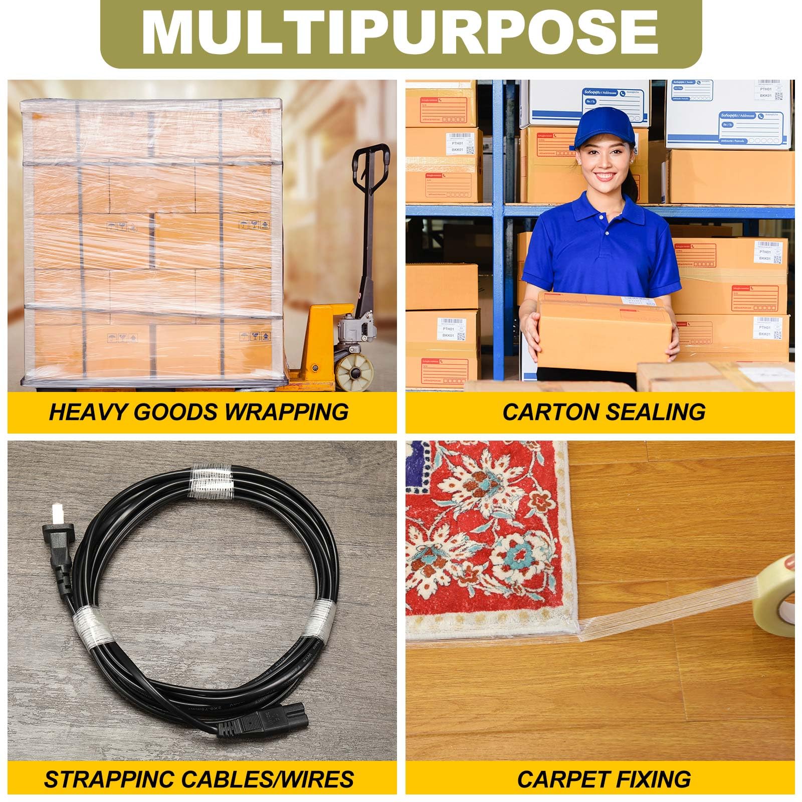 Treela 40 Rolls 1 Inch x 60 Yards Heavy Duty Fiberglass Strapping Tape - 5.5 Mil Transparent Packing Tape for Shipping, Sealing & Binding | Secure Packages, Bundle Items, Fix Broken Objects - Durable Reinforced Packing Solution for Home & Office Use