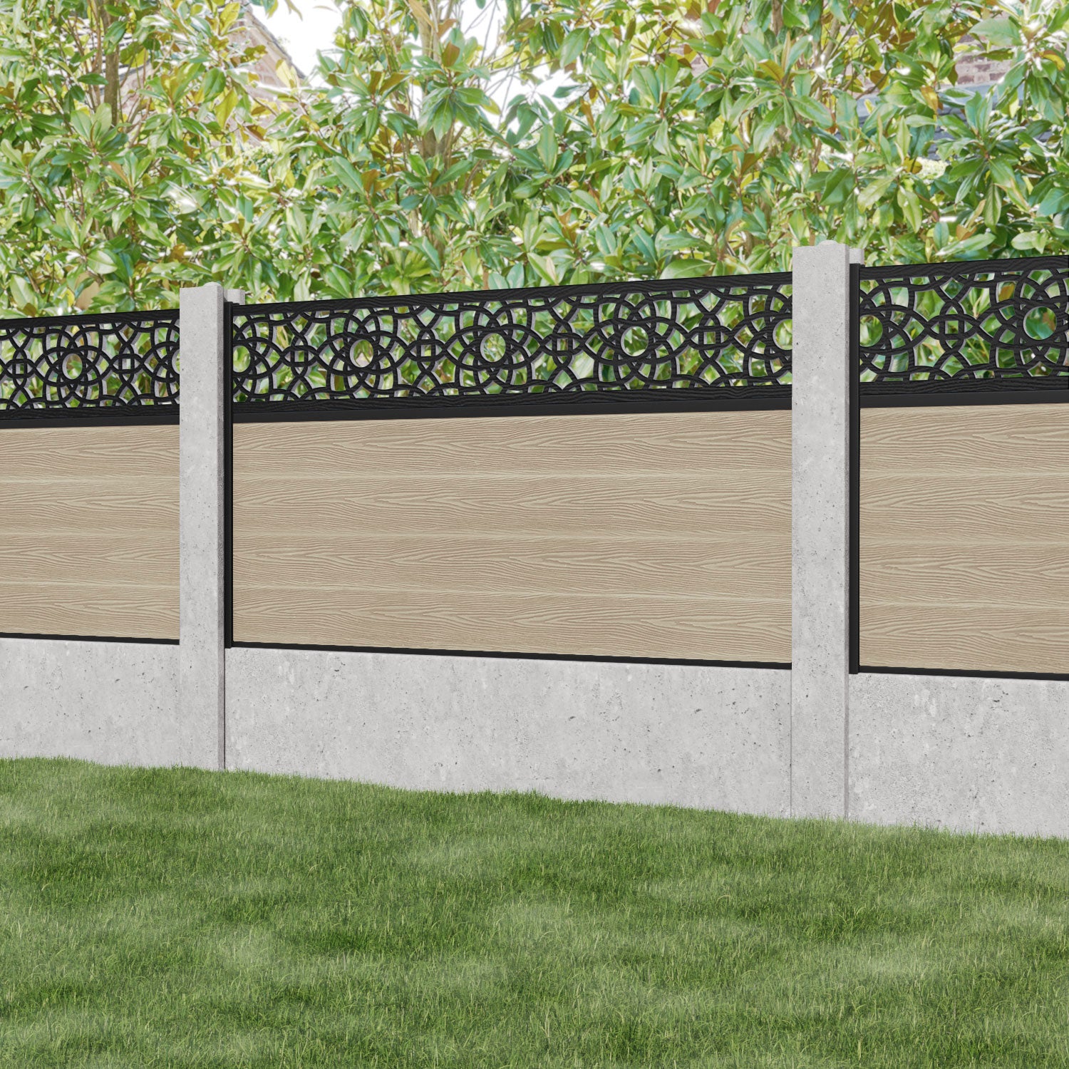 Classic Amber Fence Panel - Light Oak Wood Privacy Screen for Concrete Posts | Outdoor Garden Fence, Backyard Boundary, and Patio Partition