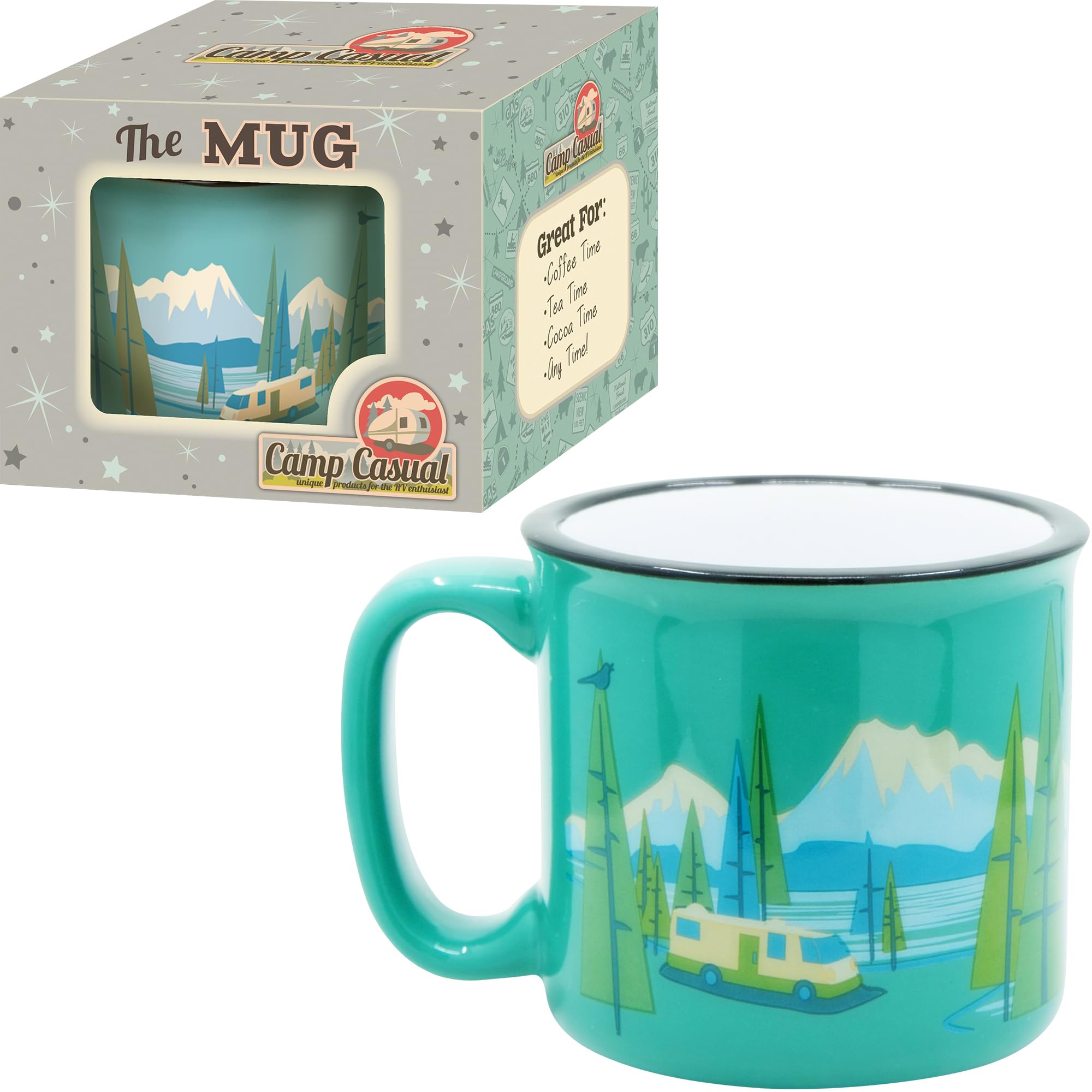 Retro Ceramic Camping Mug 15oz - Hot & Cold Drinks for Coffee, Tea, Soup - Microwave Safe for Outdoor & Home Use
