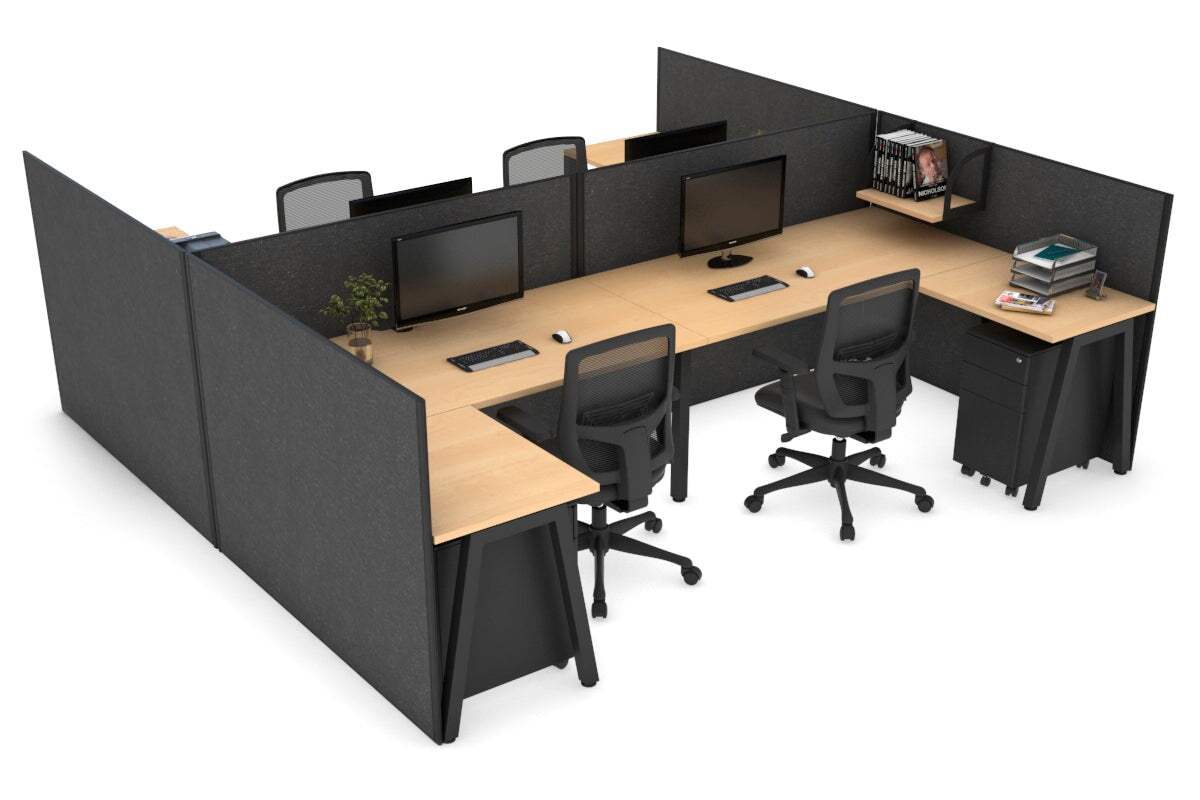 Quadro A Legs 4-Person Corner Workstation - H Configuration Black Frame [1600L x 1800W with Cable Management] | Office & Home Workspace Solution for Team Collaboration
