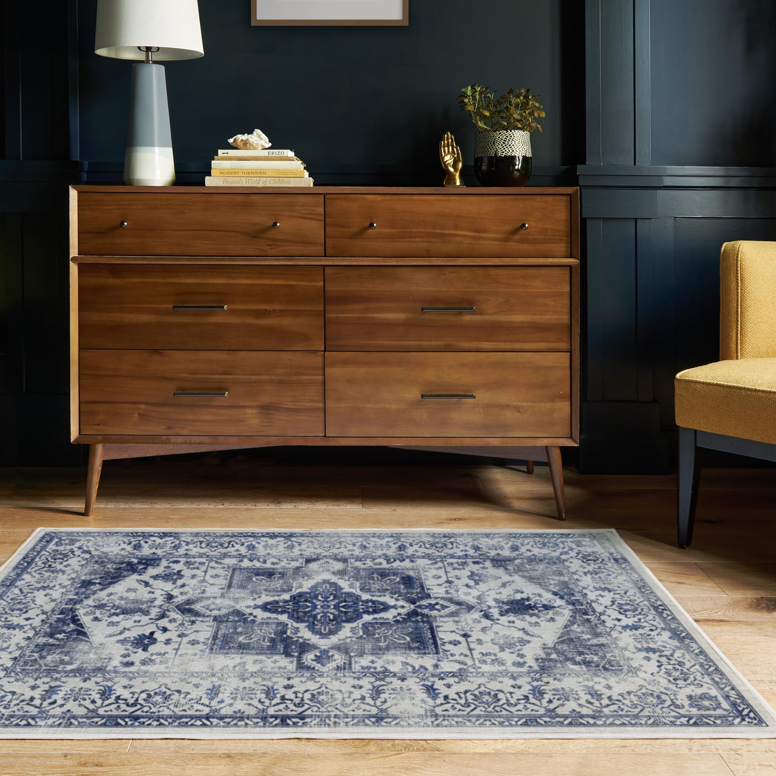 Ruggable Washable 3x5 Area Rug - Kira Delft Blue | Premium Non-Slip Rug for Living Room, Bedroom, Kitchen, Office & Classroom | Waterproof & Easy to Clean | Perfect for High Traffic Areas & Pet-Friendly Homes