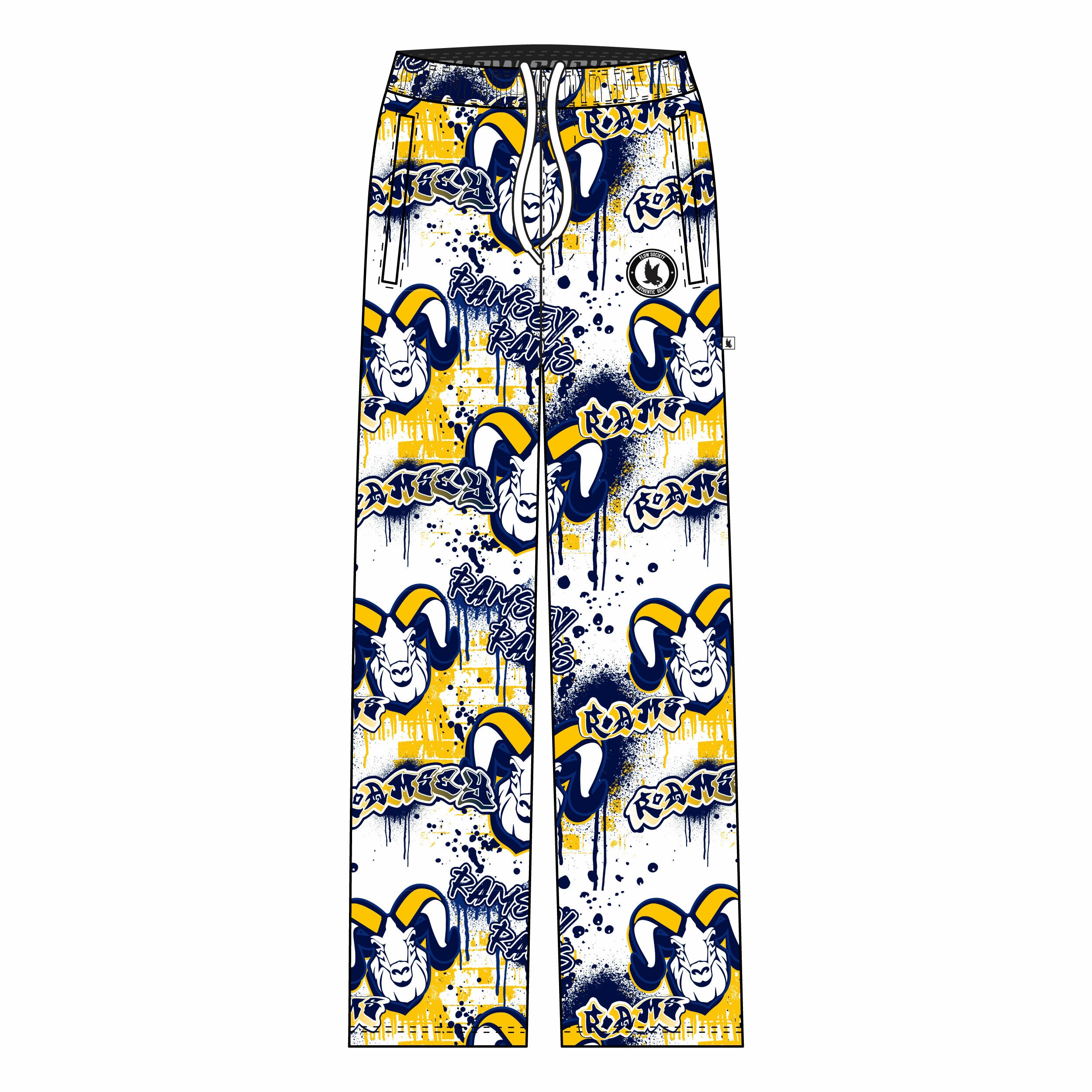 Ramsey Rams Graffiti White Lounge Pants for Youth & Adults - Comfortable Casual Wear for Home, School, and Game Day