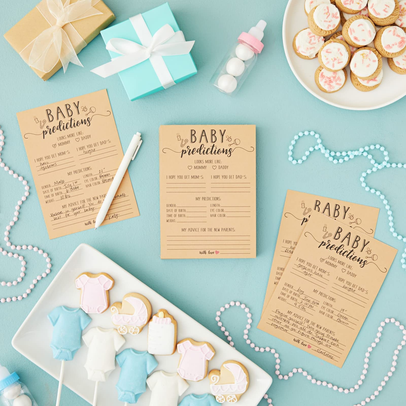 50 Sheets Baby Shower Prediction Cards & Advice Notes - Gender Reveal Game Kit for Party Activities (5x7 Inch) - Perfect for Baby Shower Games, Gender Reveal Parties & Bridal Showers