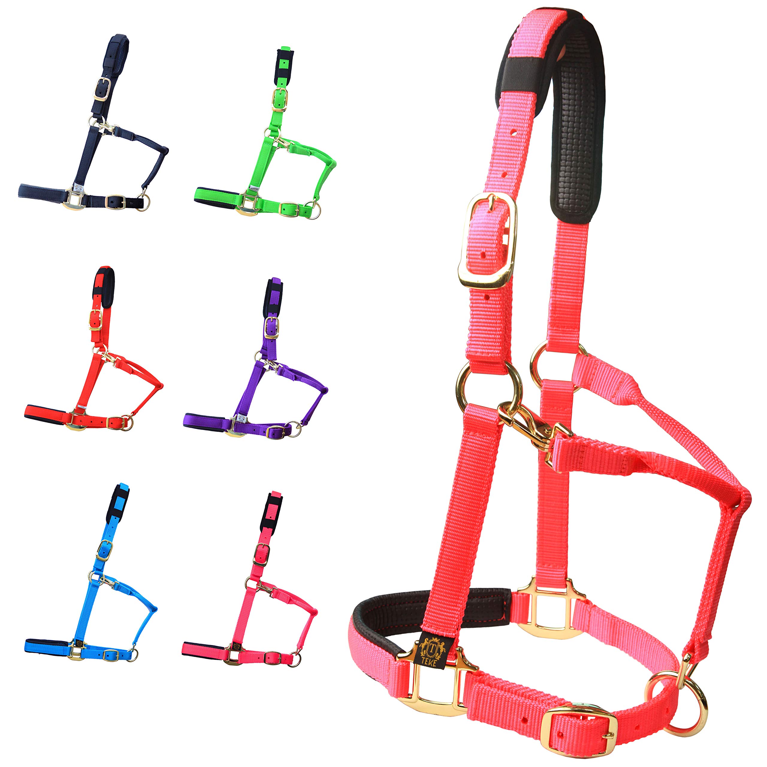 Premium Adjustable Horse Halters - Heavy Duty Soft Nylon with Padded Anti-Rubbing Waffle Neoprene for Crown & Nose | Comfortable & Durable Equestrian Gear for Training, Grooming & Trail Riding