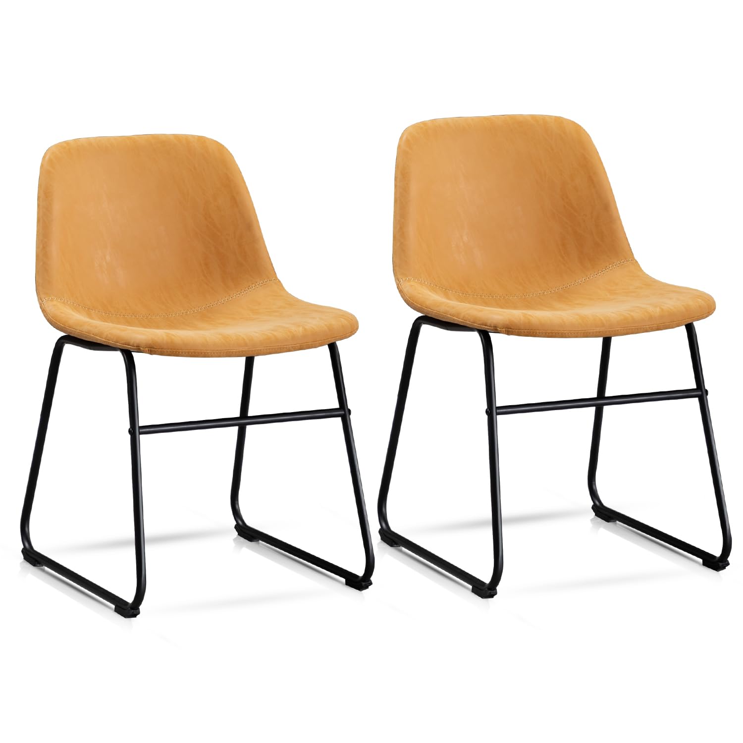 Vanity Art PU Leather Dining Chairs Set of 2 - Modern Armless Kitchen & Dining Room Chairs with Metal Legs in Yellow Tan (UC-13T) - Perfect for Small Spaces, Breakfast Nooks & Contemporary Dining Areas