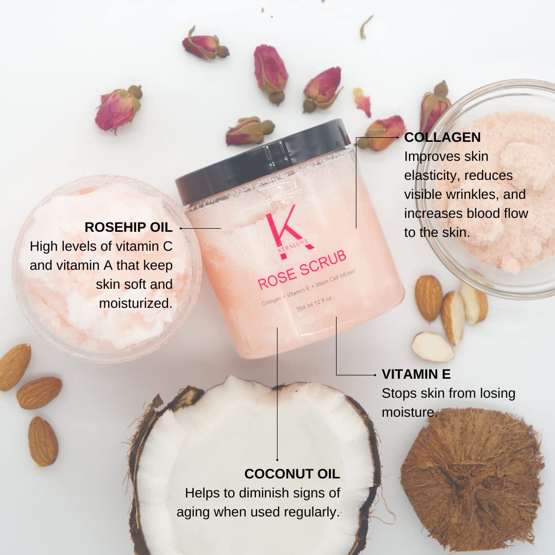 Keralove Collagen & Stem Cell Body Scrub 12 oz - Exfoliating Himalayan Salt Scrub for Cellulite Reduction - Deep Cleansing for Acne, Scars & Wrinkles - Hydrating Moisturizer for Smooth Skin - Perfect for Spa Day, Self-Care Routine & Gift Sets