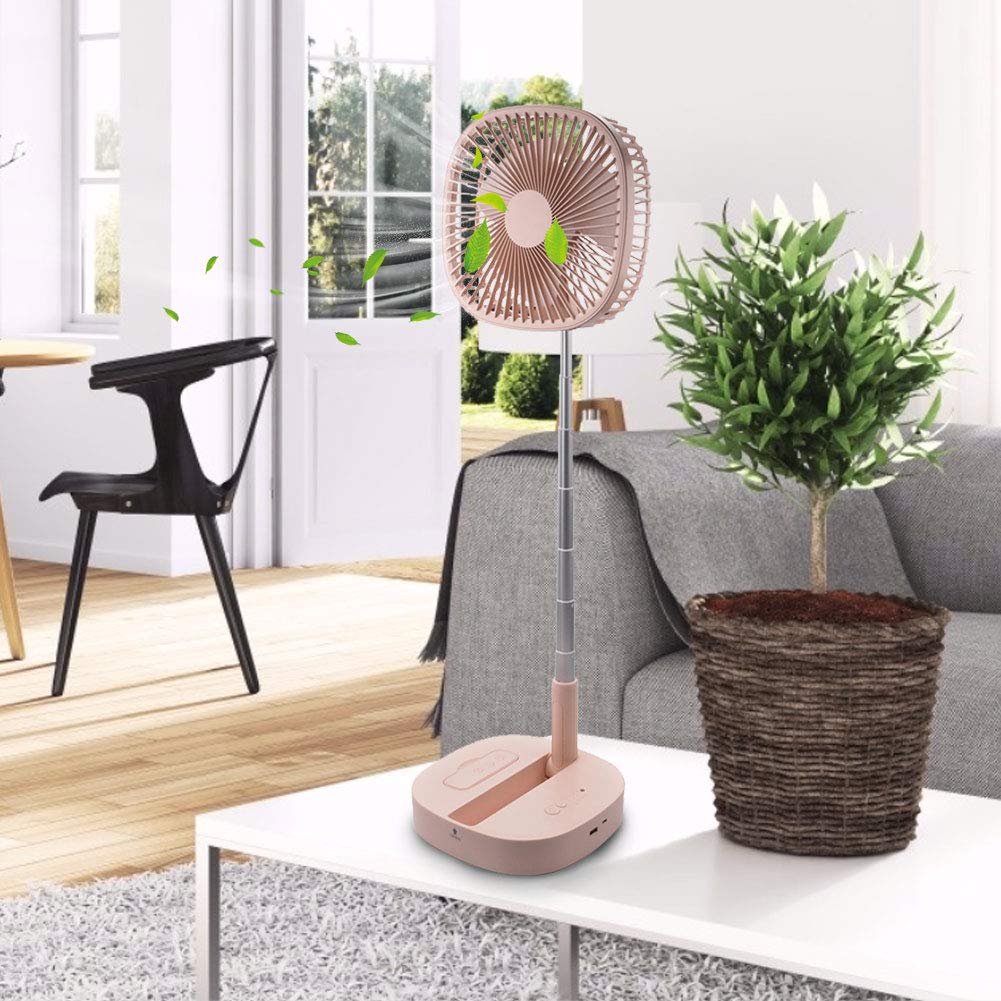 Portable USB Rechargeable Folding Telescopic Fan - 4 Speed Adjustable Floor & Desktop Fan with Remote Control & Timer, Perfect for Home Office Bedroom Outdoor Camping Travel