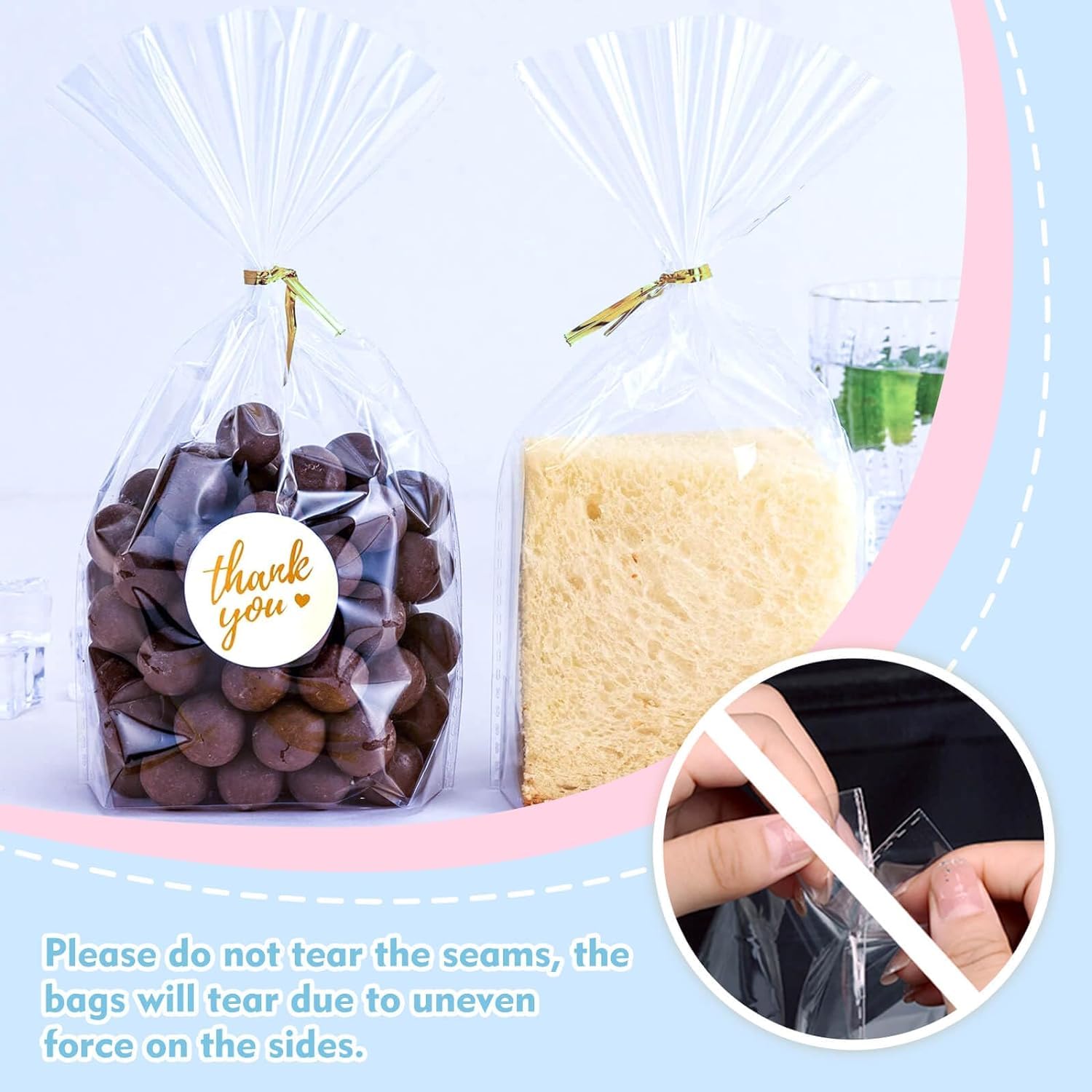 Clear Cellophane Treat Bags with Ties, 6