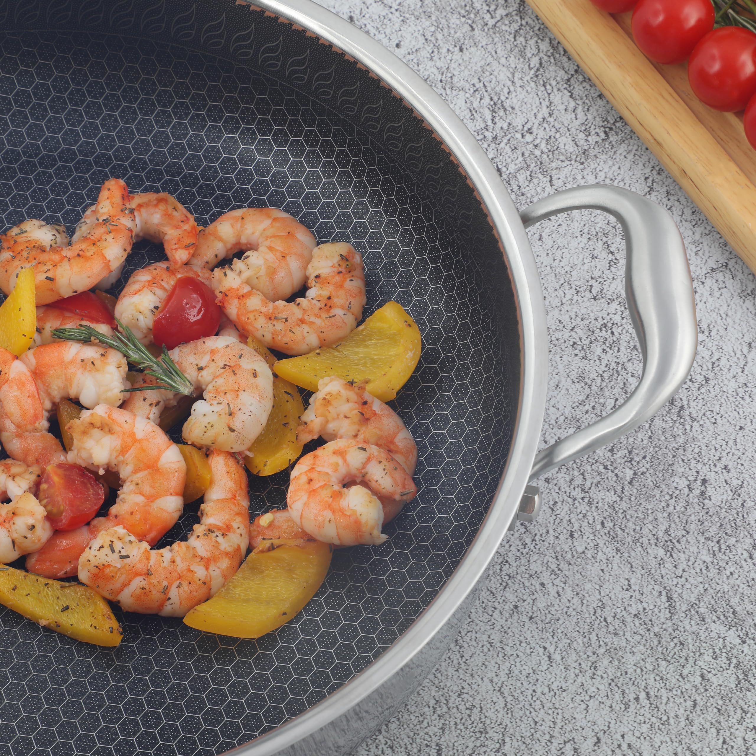 Premium 316L Stainless Steel 8QT Hexagonal Nonstick Frying Pan with Lid - PFOA Free, Dishwasher & Oven Safe - Ergonomic Dual Handles for Easy Cooking - Perfect for Stir-Frying, Sautéing & Family Meals