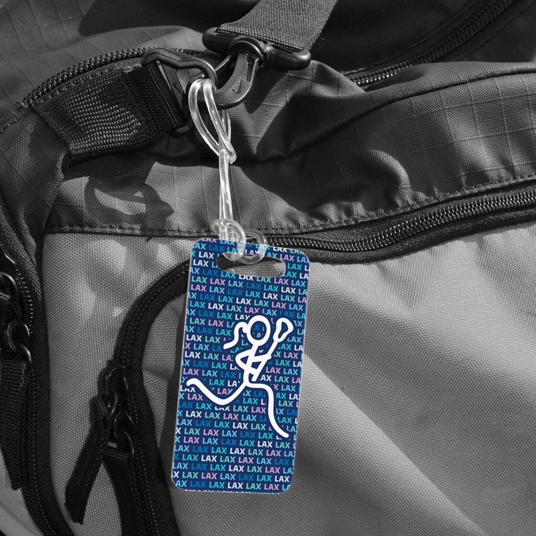 Custom Girls Lacrosse Luggage Tag - Navy Blue Lax Stick Player Design with Personalization | Perfect for Travel Bags, Backpacks & Sports Gear Identification