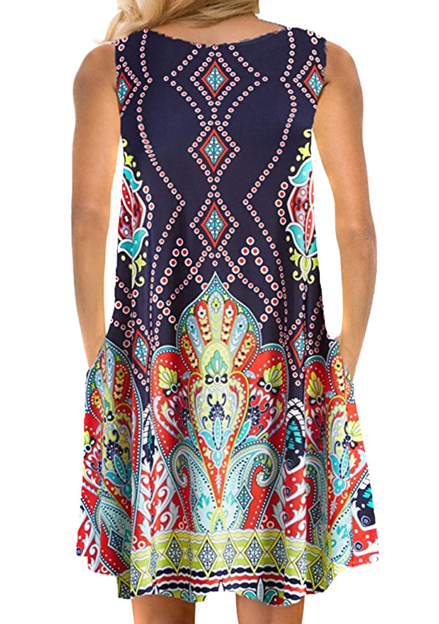 OMZIN Women's Sleeveless Swing Dress - Flared Tank Mini Dress with Pockets for Summer | Casual Beach Wear, Vacation Outfit, Party Dress