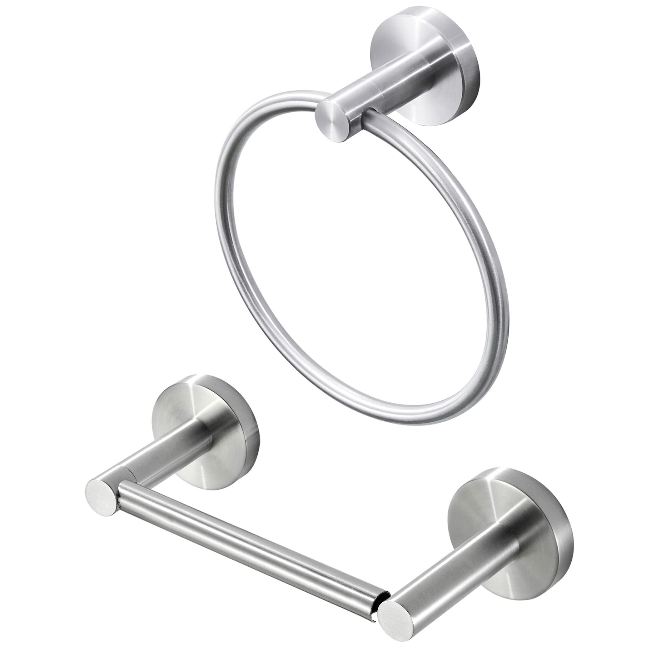 WEIKO Brushed Nickel Toilet Paper Holder & Towel Ring Set - Stainless Steel Wall Mounted Bathroom Accessories (2-Piece) - Perfect for Modern Bathrooms, Powder Rooms & Guest Baths