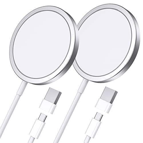2 Pack 15W Fast Magnetic Wireless Charger - Mag-Safe Compatible for iPhone 14/13/12 Series & AirPods 3/2/Pro (Silver) | Perfect for Home, Office & Travel Charging