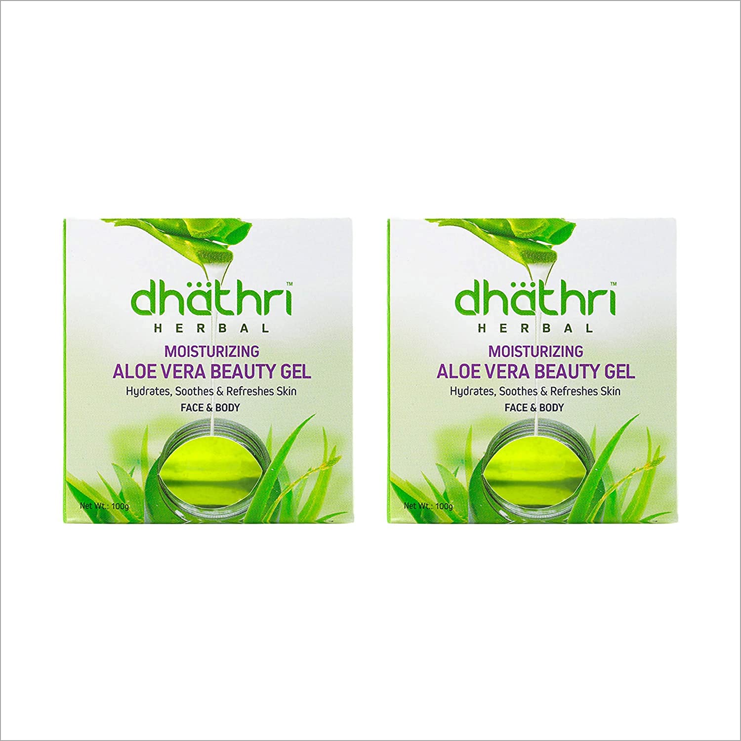 Dhathri Aloe Vera Beauty Gel with Rose and Peppermint - 100% Natural Face Moisturizer for Hydration & Skin Revitalization - 100g (Pack of 2) - Perfect for Sunburn Relief, Daily Skincare & Makeup Base
