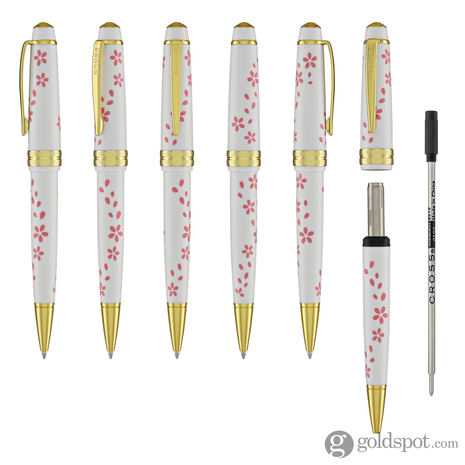 Cross Bailey Light Cherry Blossom Ballpoint Pen - Glossy White Resin with Gold PVD Trim | Elegant Writing Instrument for Office, School & Gift Giving