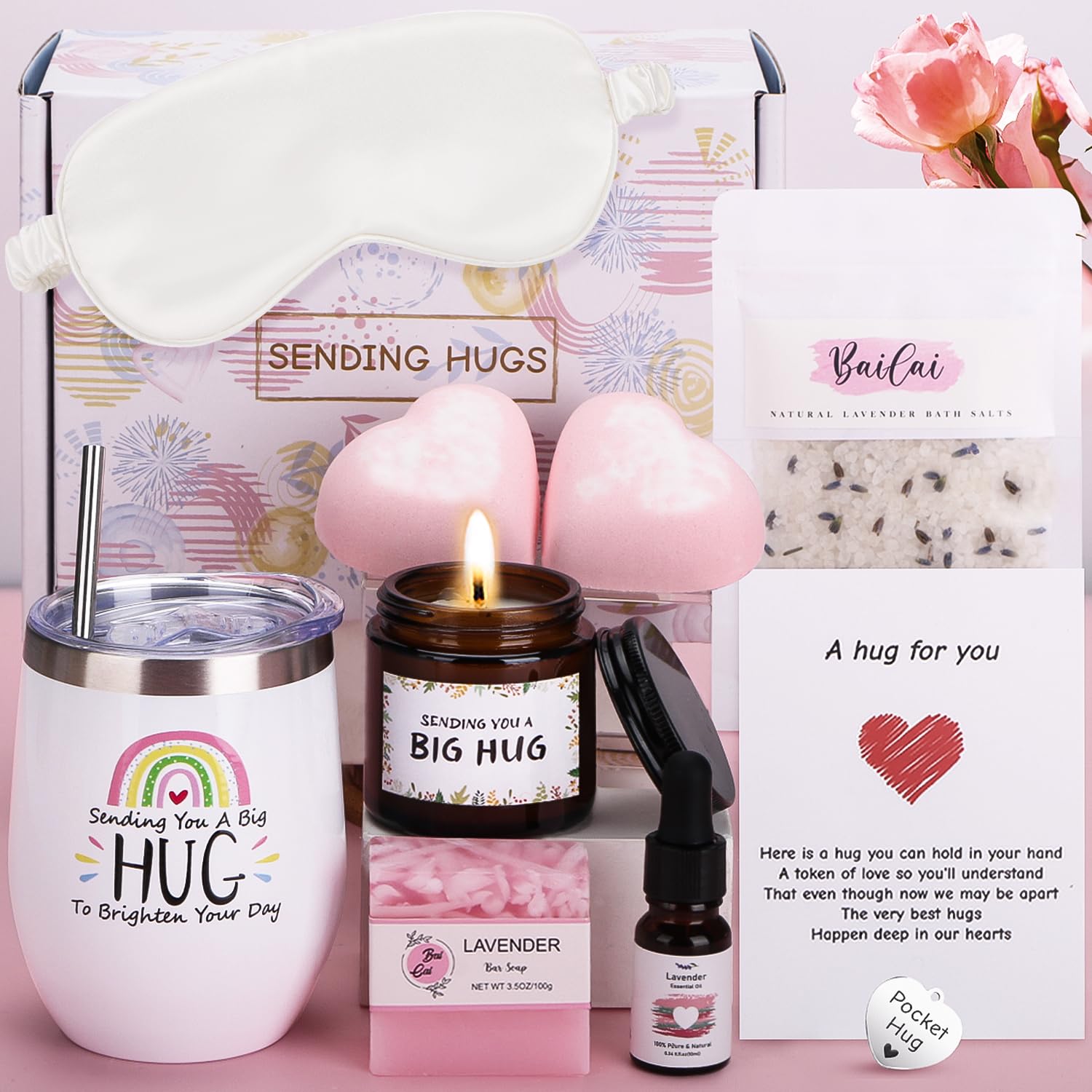 Self Care Gift Box for Women - Birthday Pamper Set with Pocket Hug Token, Bath Gifts & Get Well Soon Hamper | Thoughtful Bestie Gifts for Her, Best Friend & Loved Ones | Perfect for Birthdays, Get Well Wishes, Long Distance Hugs & Just Because Surprises