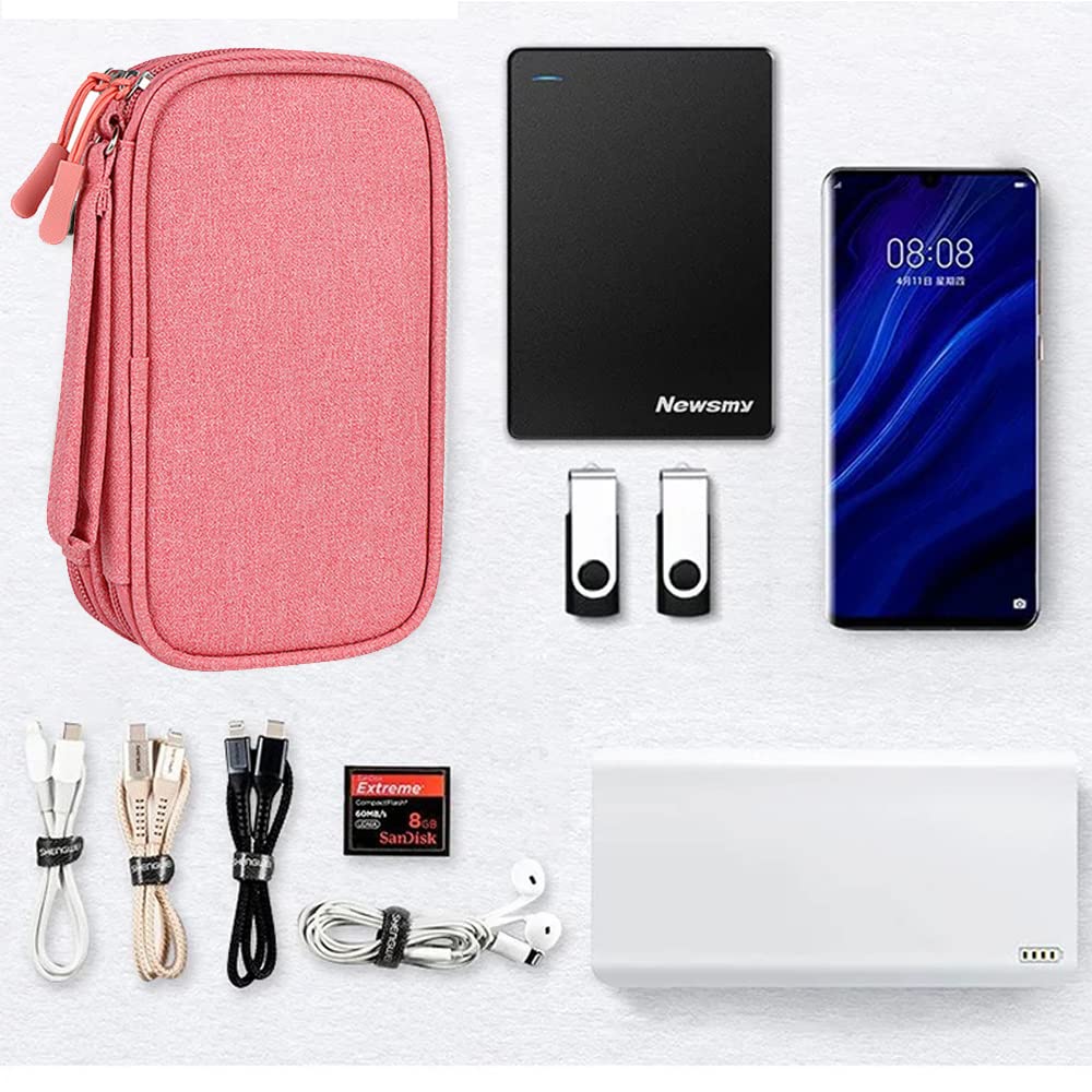 Electronic Organizer Travel Cord Organizer - Double Layer Small Dark Pink Cable Case for Charger, Hard Drive, Earphone & Travel Accessories | Perfect for Business Trips, Vacations & Daily Commute