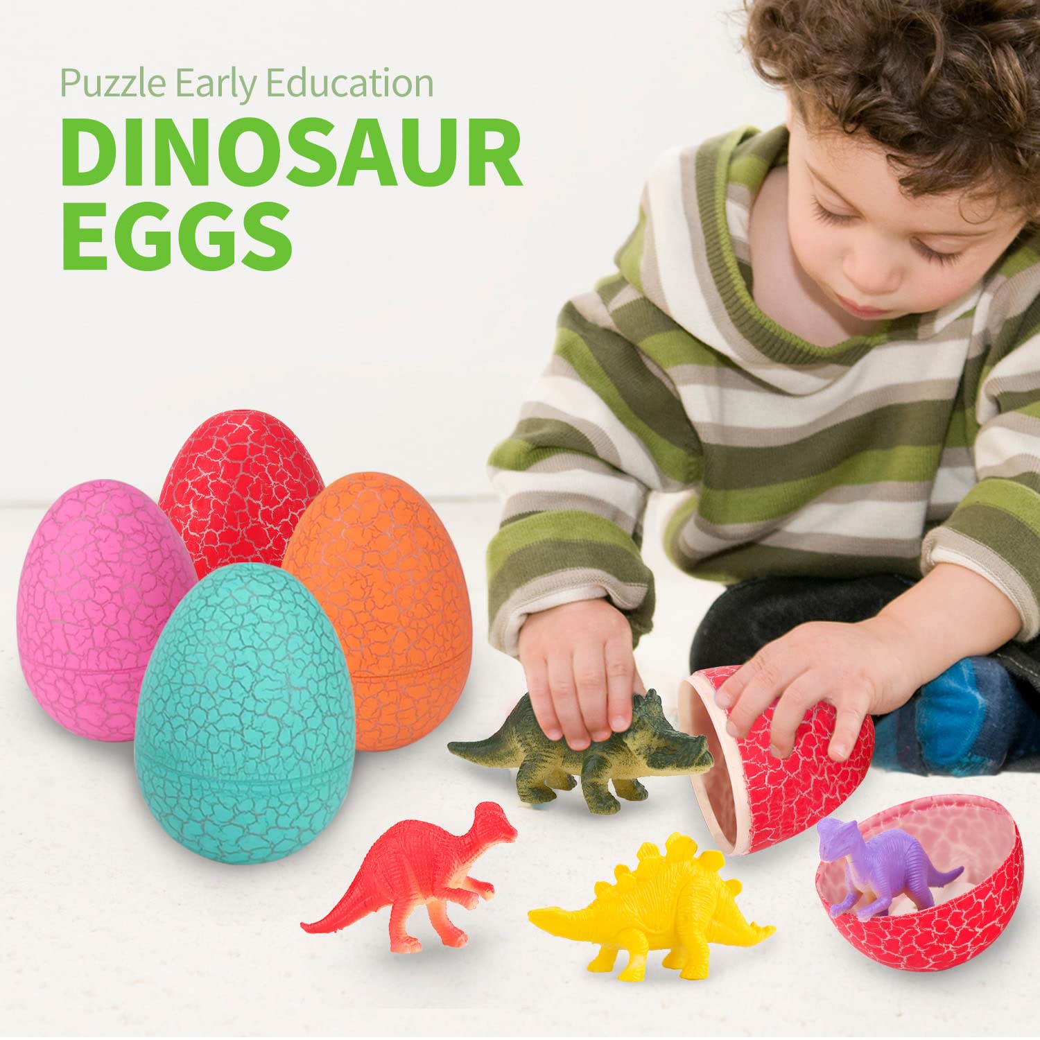 12 Pack Dinosaur Eggs Toys with Unique Dinosaur Figures - Easter Basket Stuffers, Pinata Fillers, Goodie Bags, Birthday Party Favors & Carnival Prizes for Kids | Perfect for Treasure Hunts, Classroom Rewards & Holiday Gift Giving