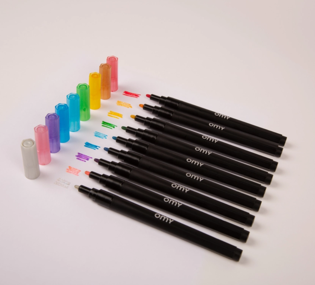 OMY Glitter Markers Set - 12 Vibrant Colors for Arts & Crafts, DIY Projects, Scrapbooking & Card Making - Washable & Non-Toxic Art Supplies for Kids & Adults