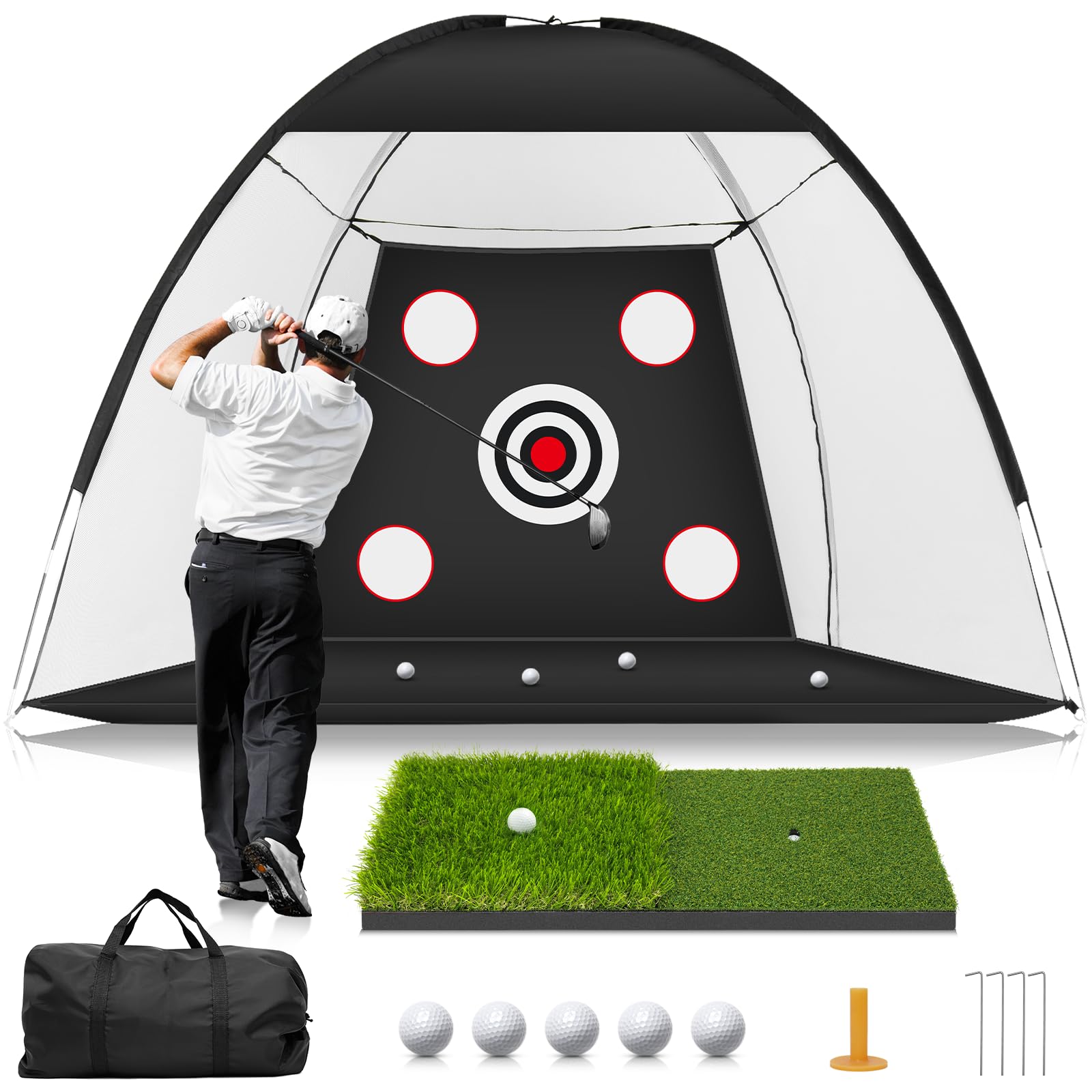 **10x7ft Golf Practice Net with Dual-Turf Hitting Mat - All-in-1 Indoor & Outdoor Golf Training Aid for Backyard Chipping & Driving - Perfect for Golf Enthusiasts & Beginners (Men & Women) - Ideal for Home, Yard, or Driving Range Practice**