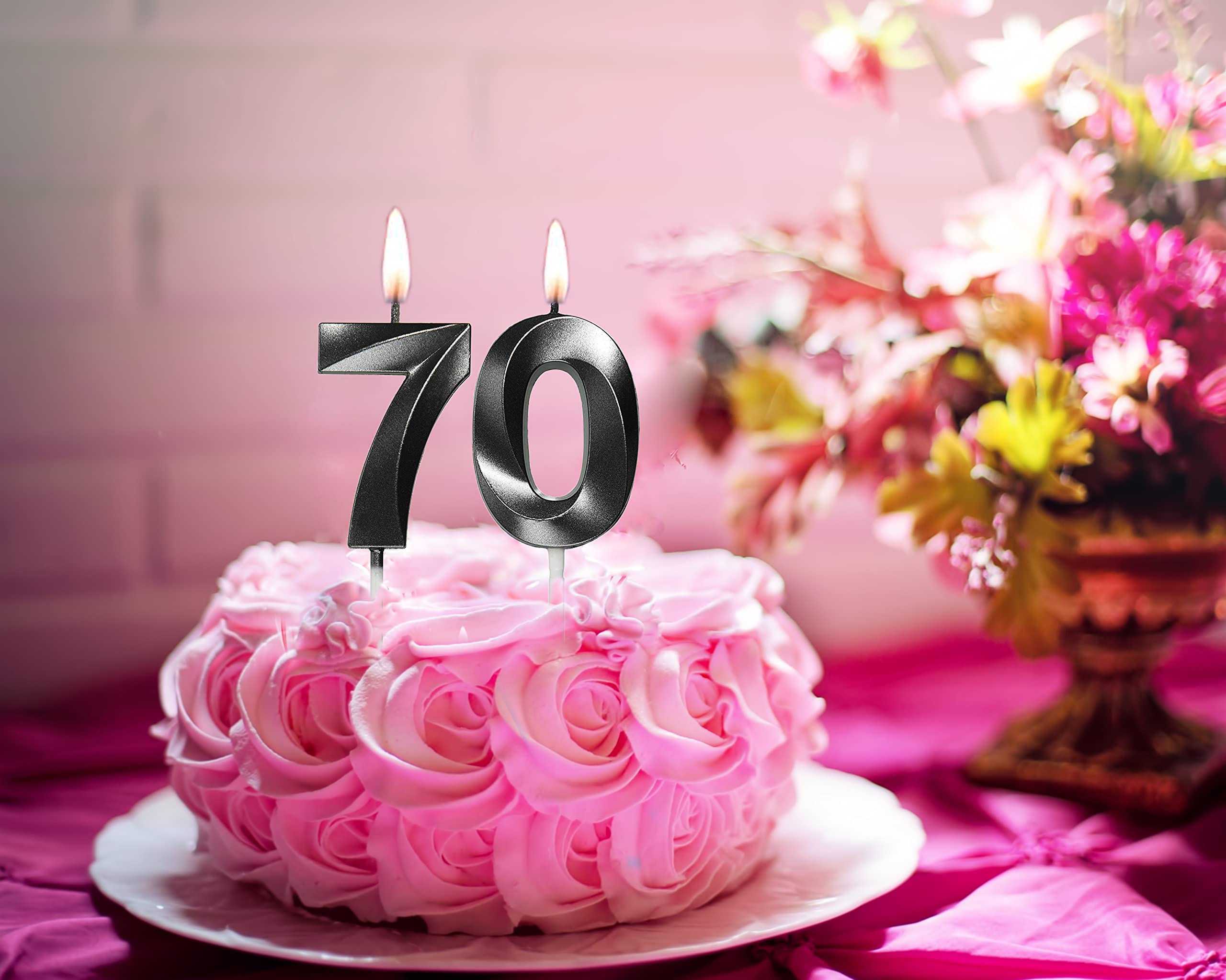 70th Birthday Candles Black - Number 70 Cake Topper for Birthday Party Decorations - Perfect for Milestone Celebrations, Retirement Parties & Anniversary Decor
