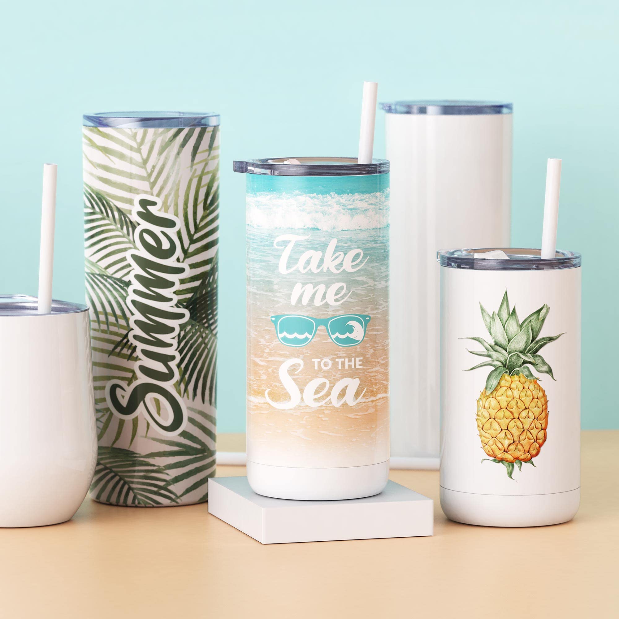 Maars Skinny Steel 20oz Sublimation Blank Tumblers - Polymer Coated Slim Tapered Stainless Steel Cups with Lid & Straw, Gloss White (2 Pack) - Perfect for Custom Gifts, Promotional Events & Everyday Hydration