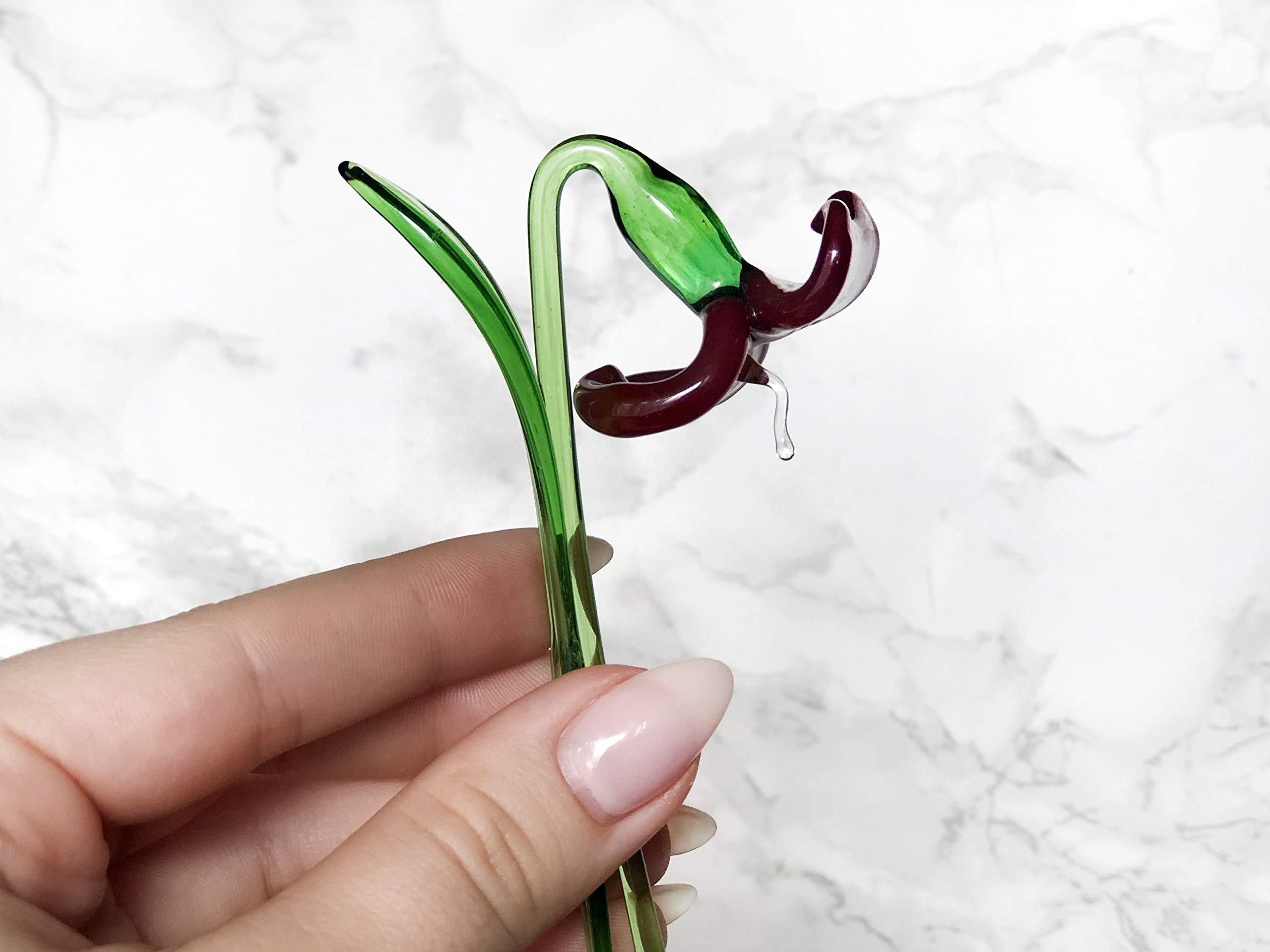 Handmade Red Glass Violet Flower Figurine - Blown Glass Sculpture Art for Home Decor, Garden Ornaments, and Miniature Collectibles | Perfect for Wedding Centerpieces, Tabletop Displays & Gift Giving